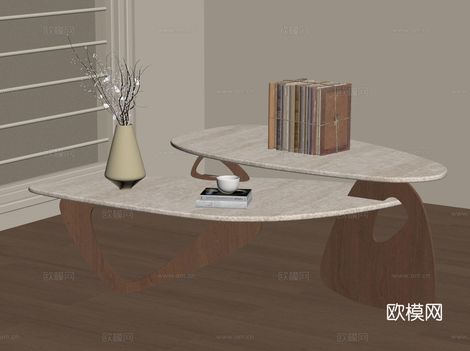 侘寂中古风茶几 大理石茶几su模型