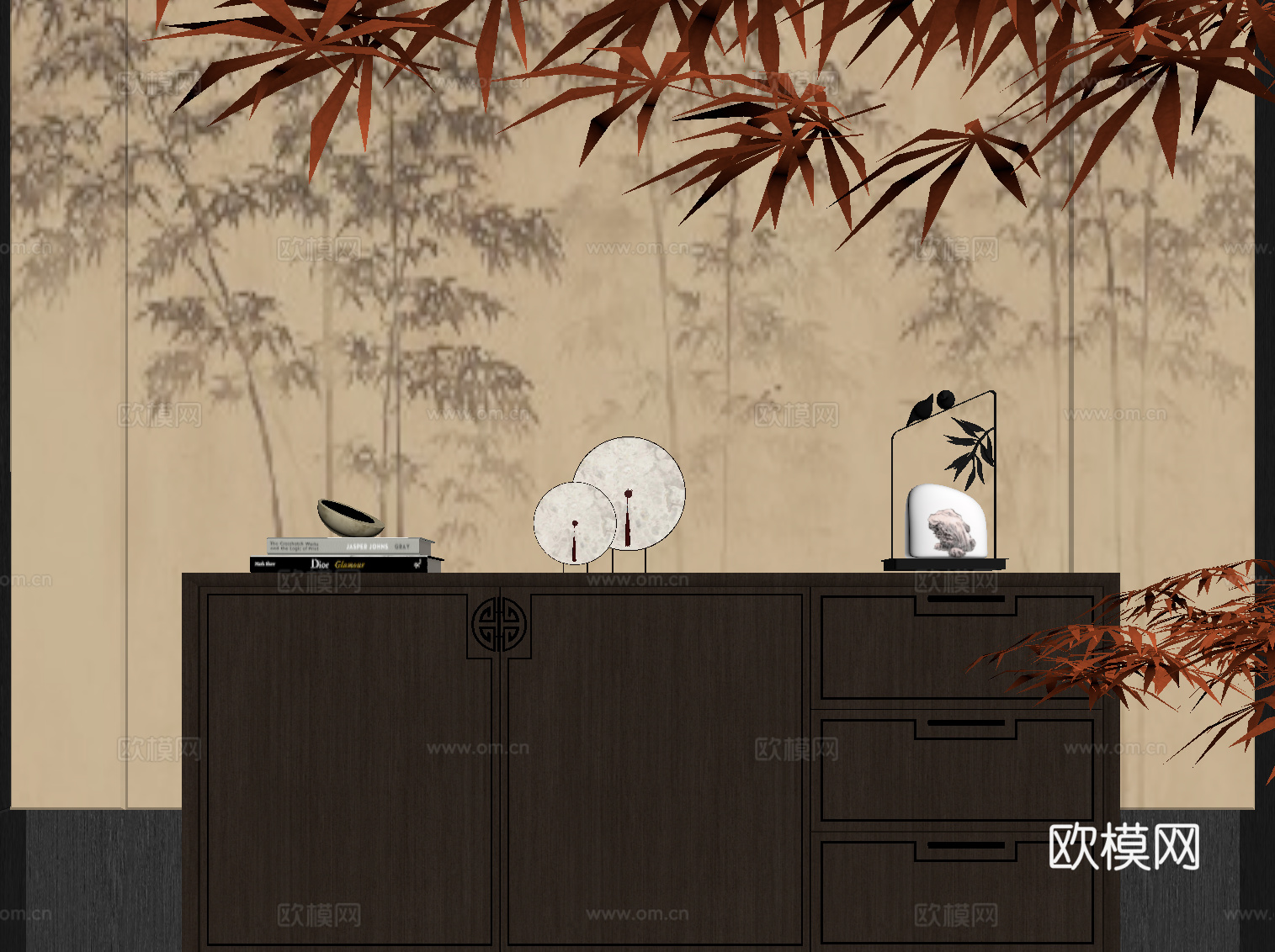 新中式玄关柜 边柜su模型