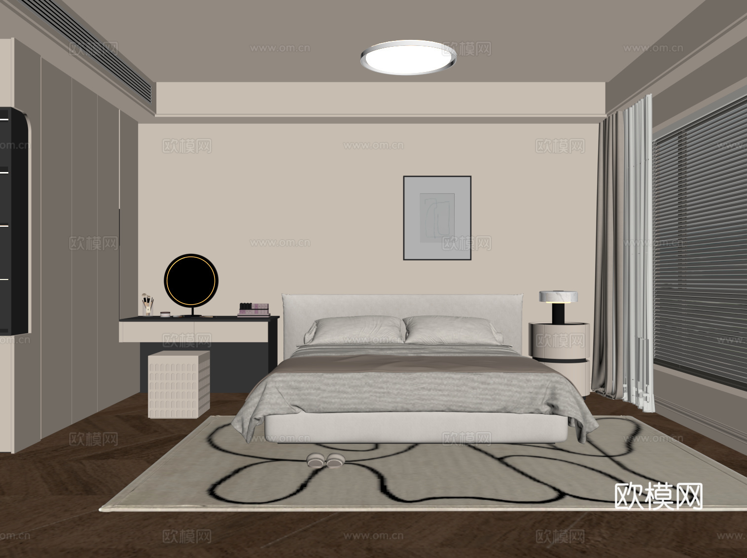 现代卧室 双人床 衣柜su模型