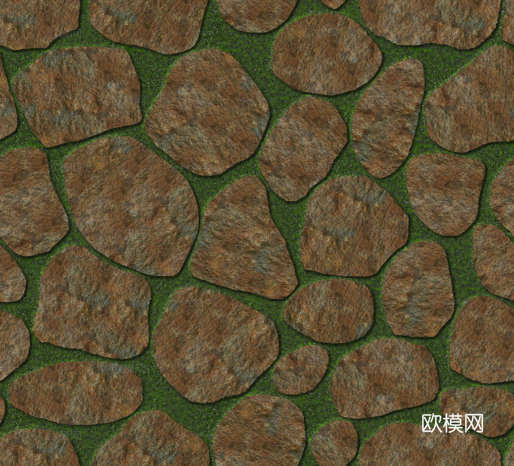 红色砂岩卵形石材嵌草铺地011