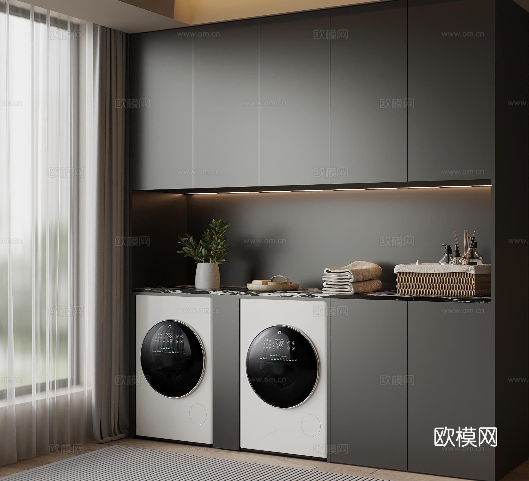 现代洗衣机柜 阳台柜su模型