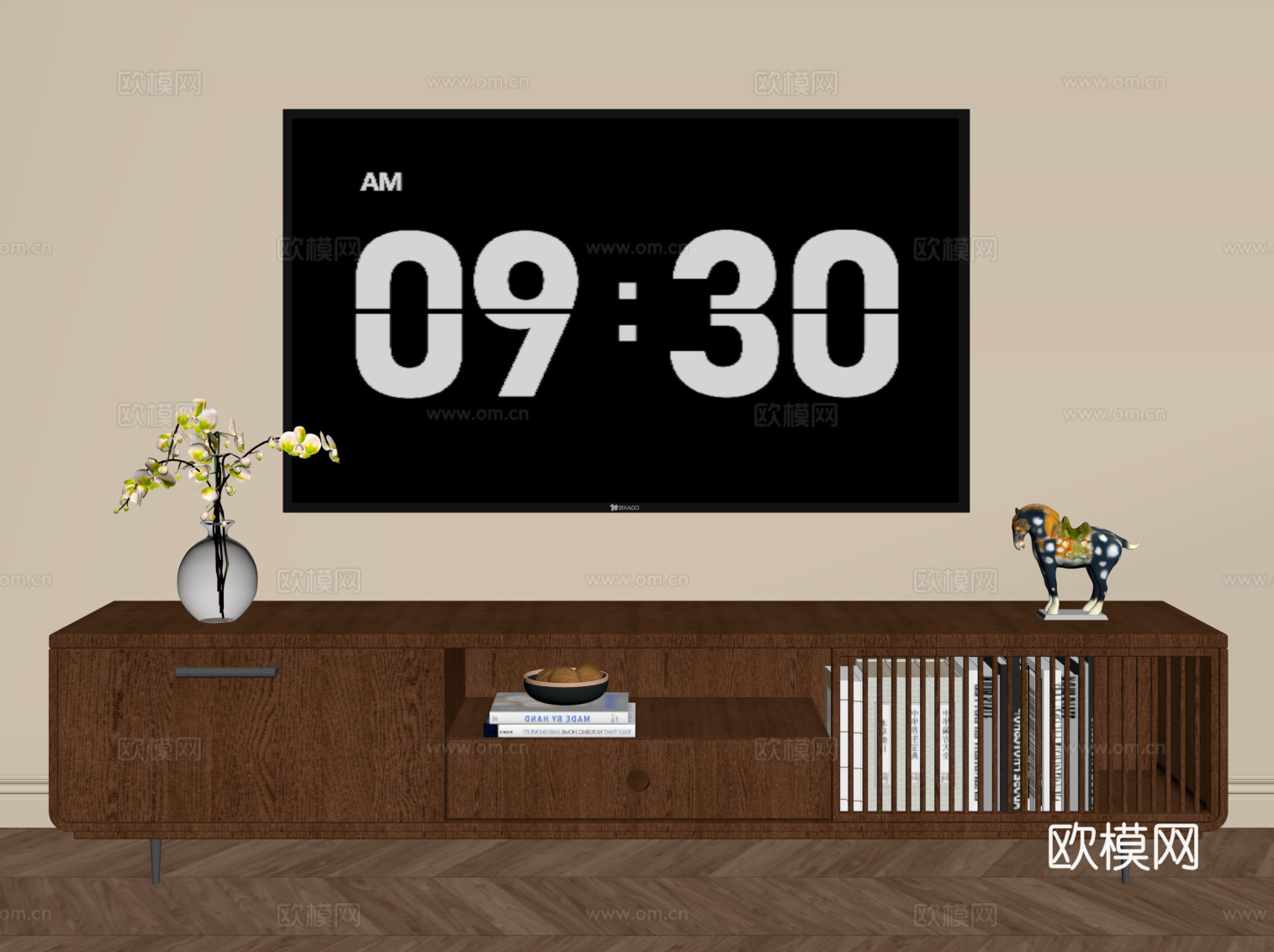 中古风电视柜 边柜su模型下载（渲染图2）