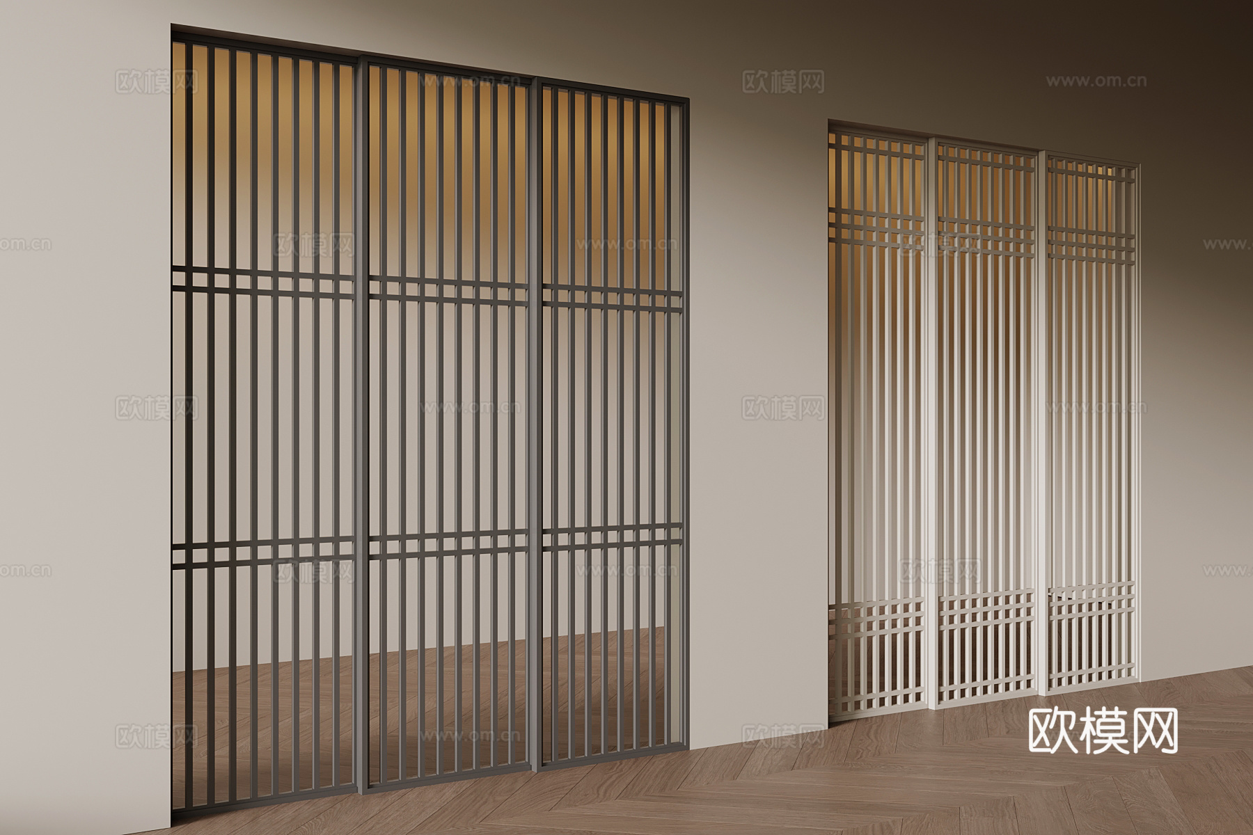 现代移门 格栅推拉门su模型