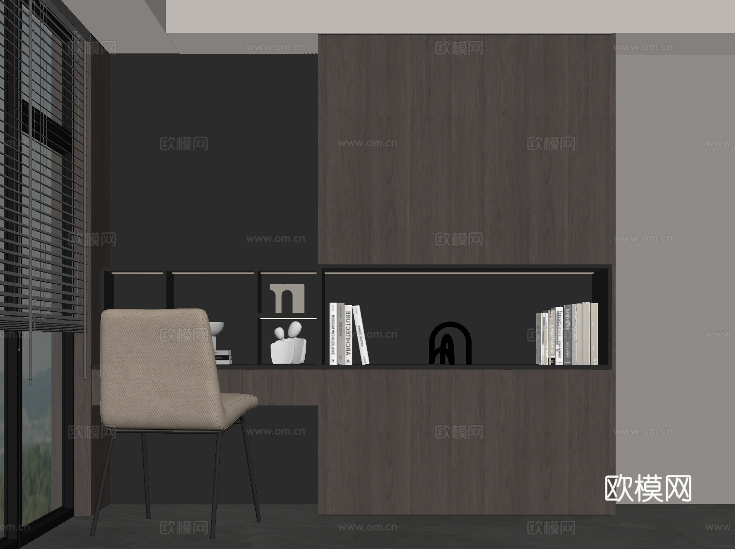 现代意式书柜 书桌椅su模型