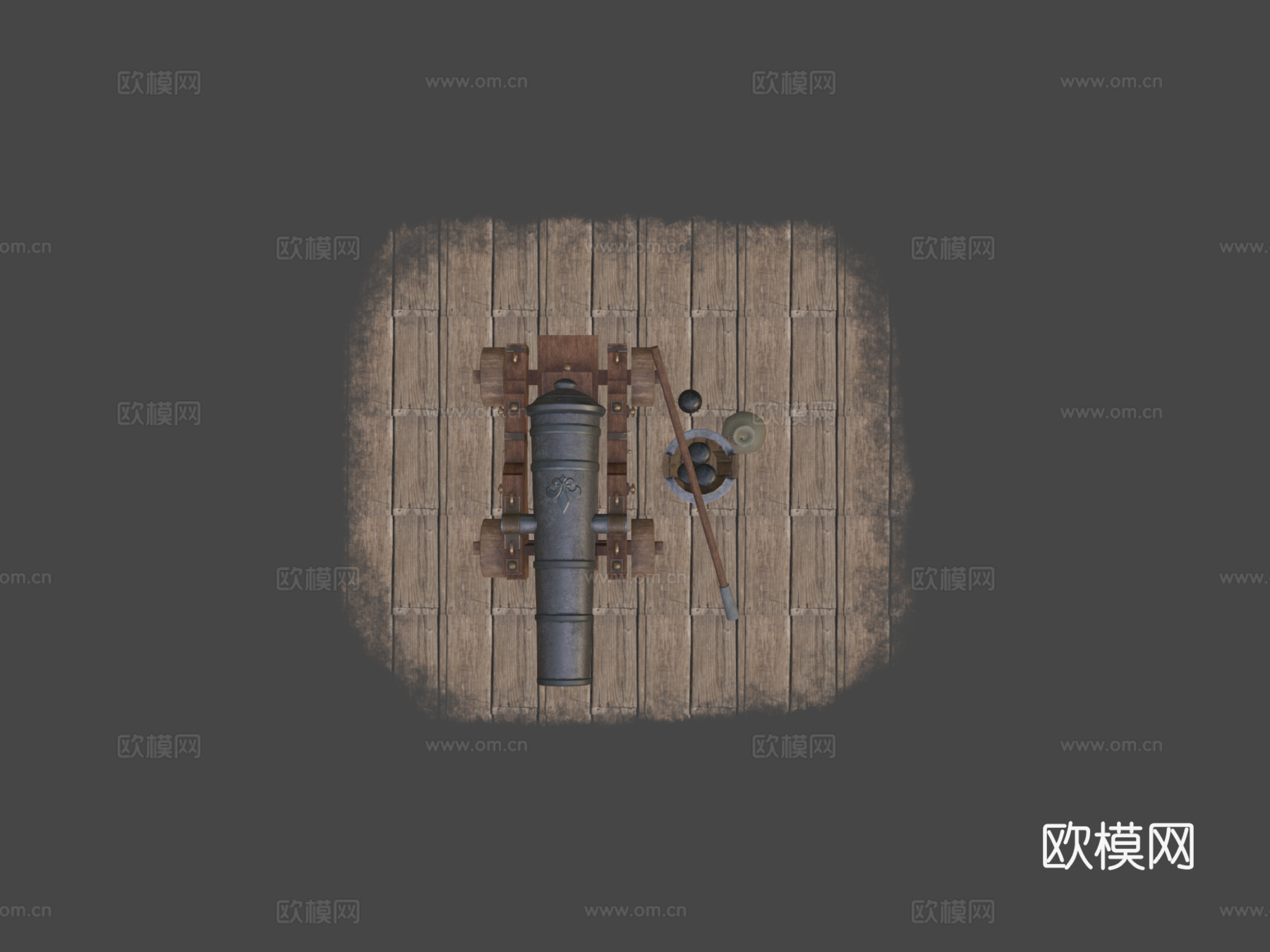 立体低多边形舰炮3d模型下载（渲染图5）