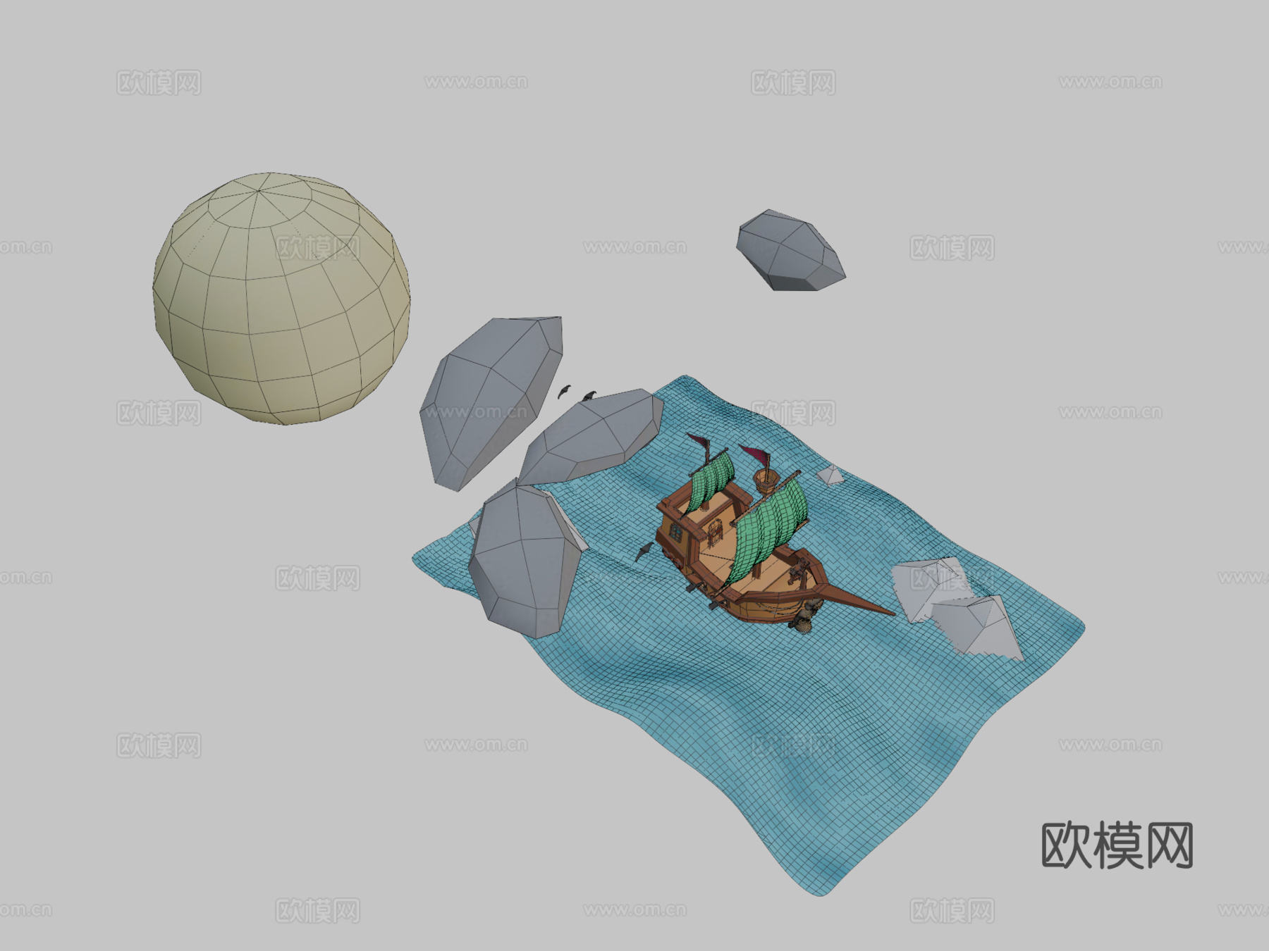 海船3d模型下载（渲染图2）