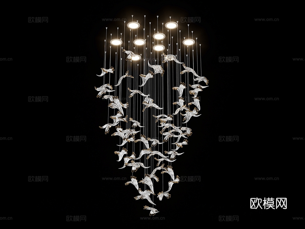 Cloyd 水晶羽毛装饰吊灯3d模型下载