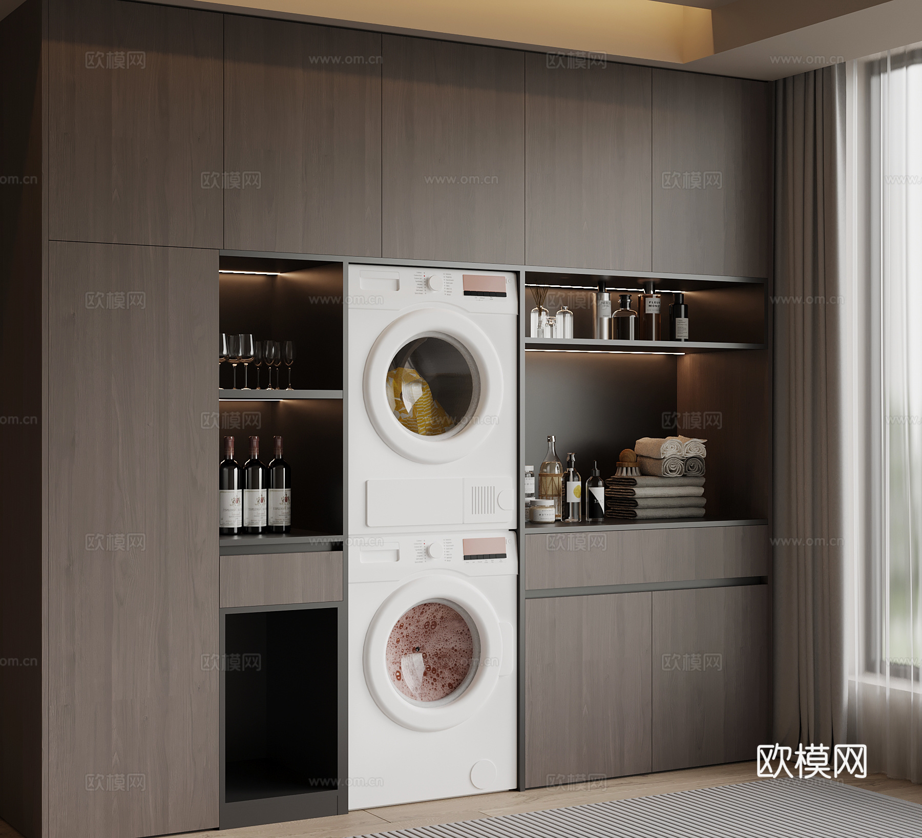 现代洗衣机柜 阳台柜su模型