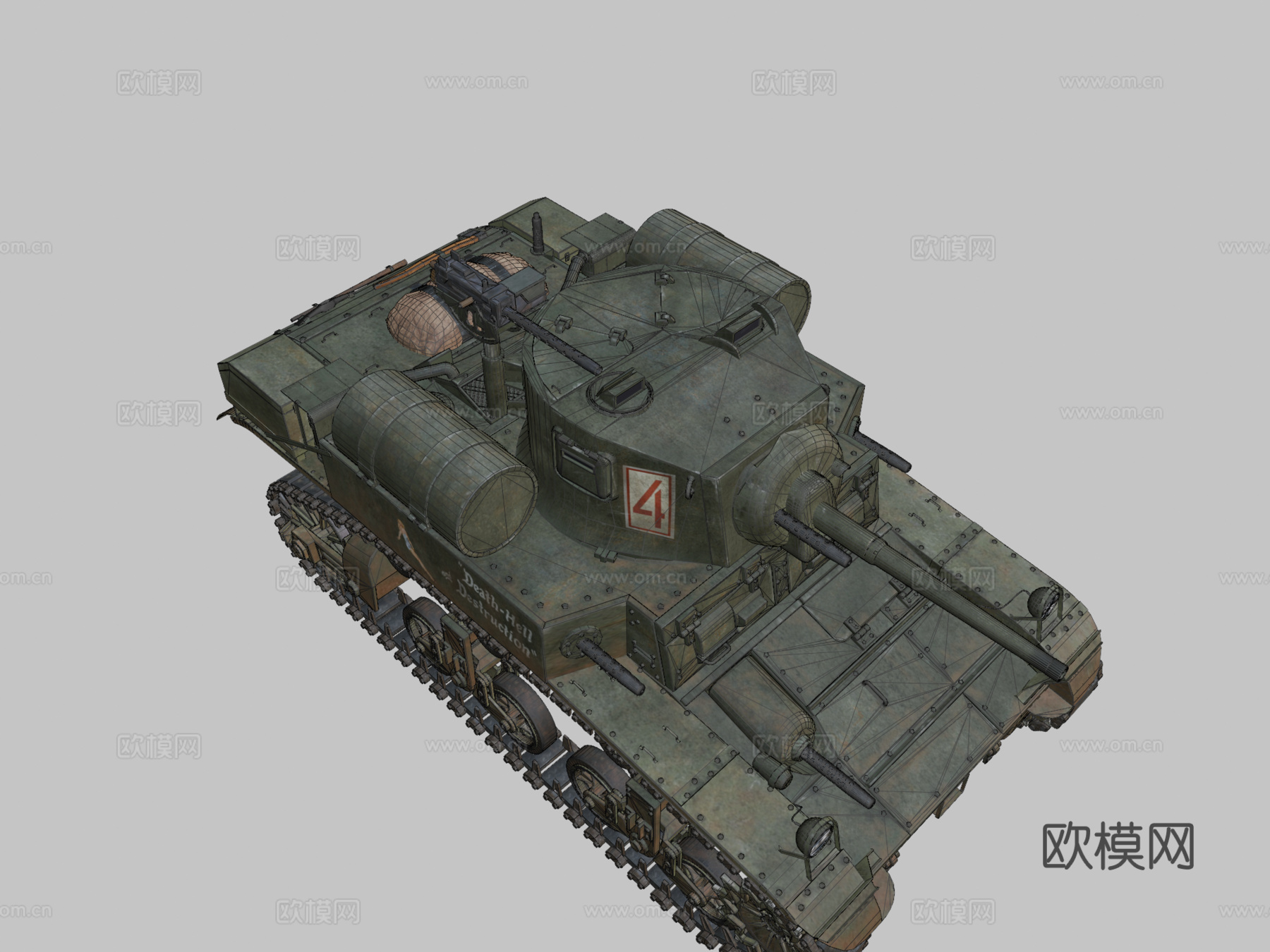 M3A1轻型坦克死亡地狱与毁灭3d模型下载（渲染图2）