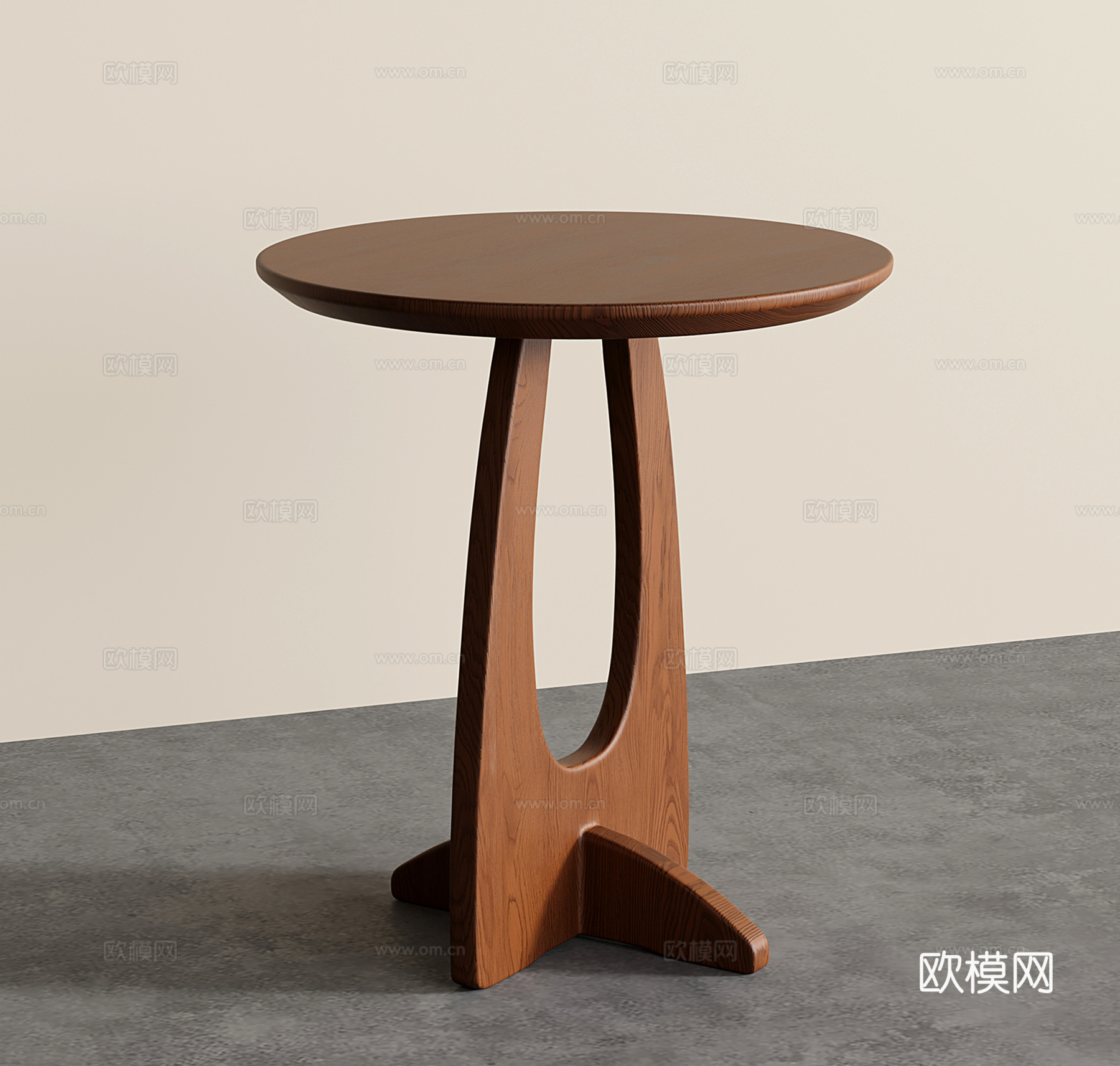 复古中古边几 实木圆形边几 小茶几su模型