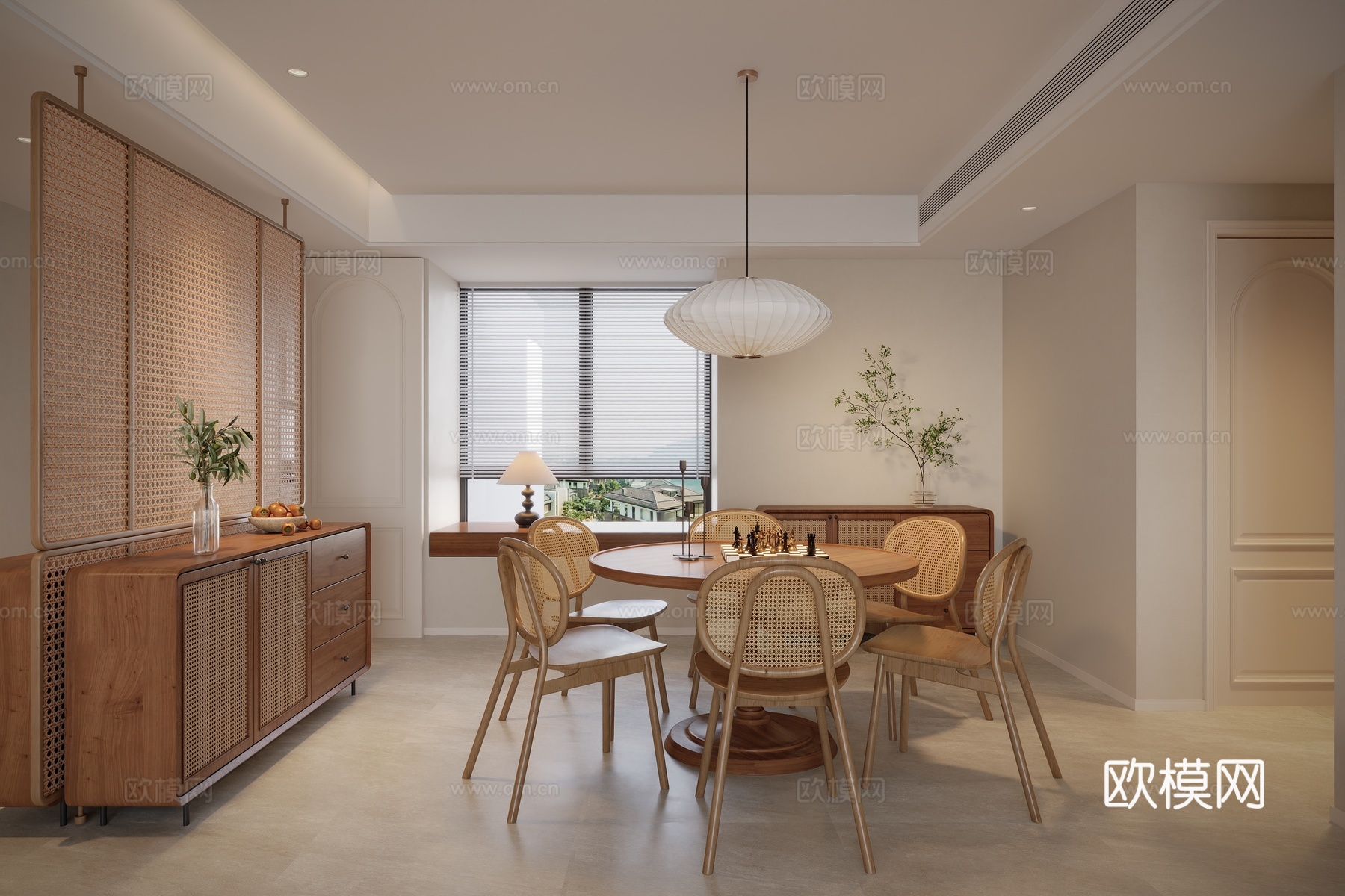 现代原木客餐厅su模型