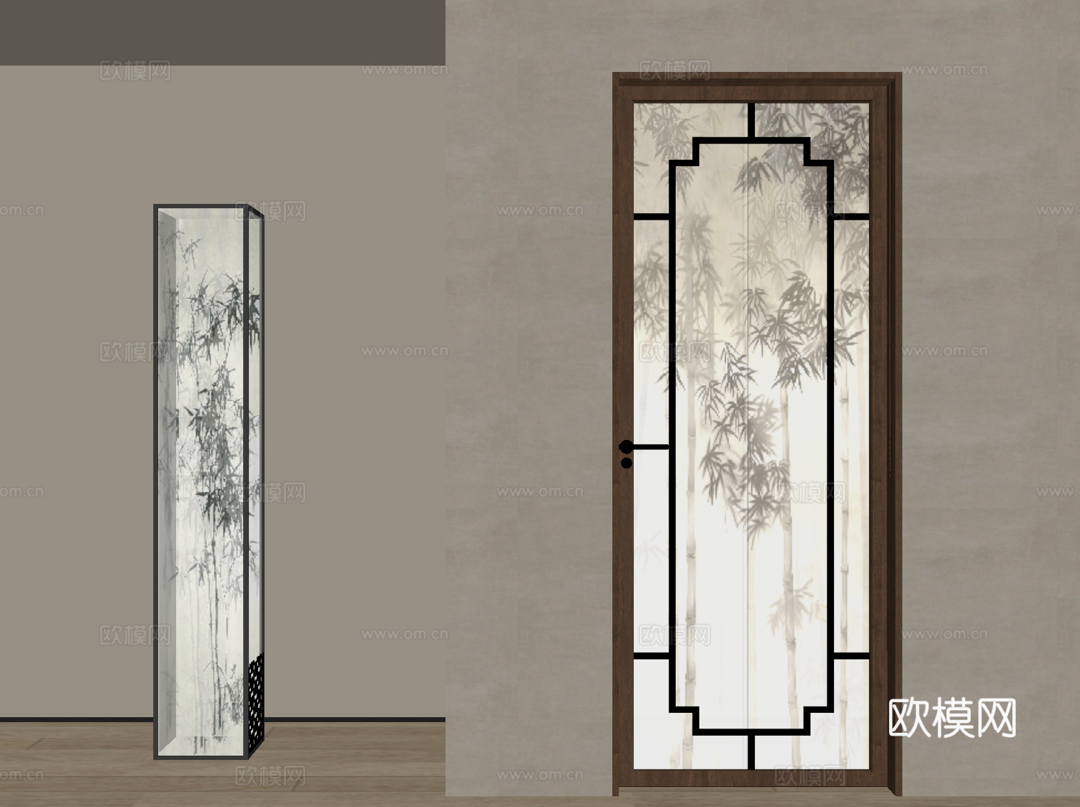 新中式单开门 室内门su模型