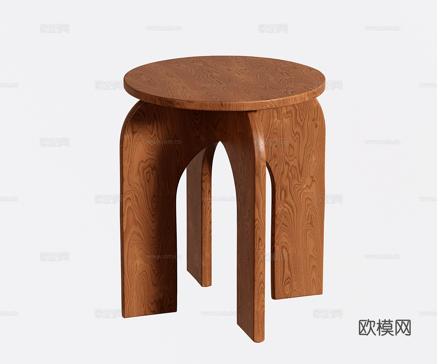 中古凳子 复古实木小矮凳 圆凳子 边几角几su模型下载（渲染图1）