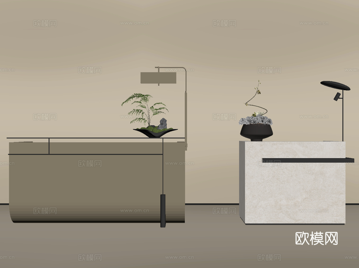 现代接待台 吧台su模型