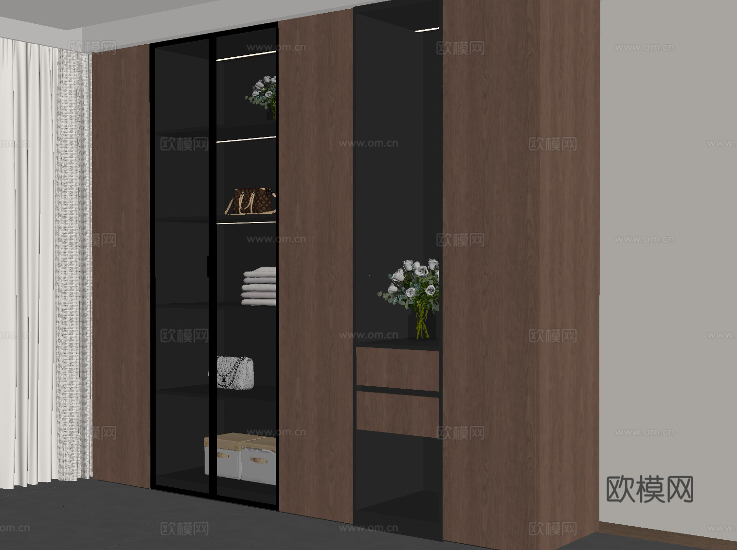 现代中古风衣柜su模型