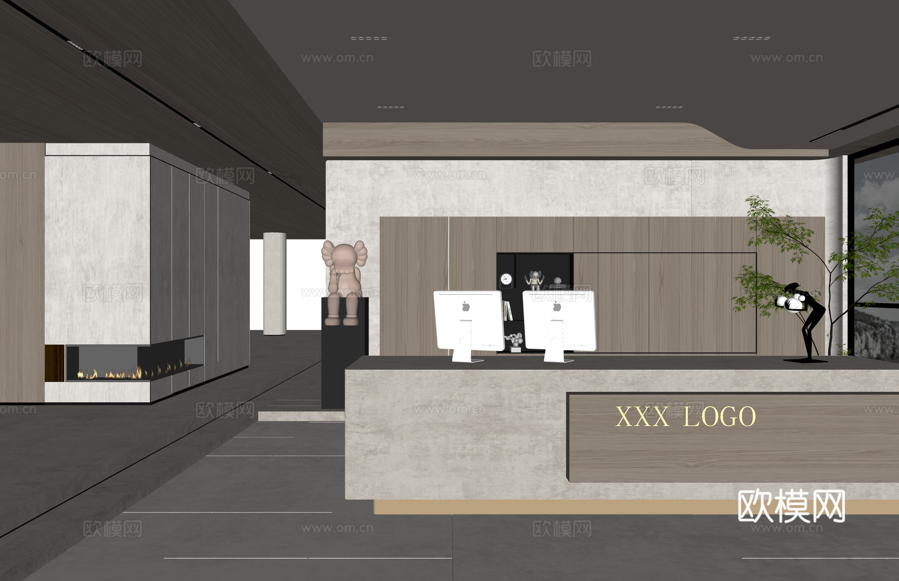 前台 工位 办公室 酒店前台 展厅 电脑su模型