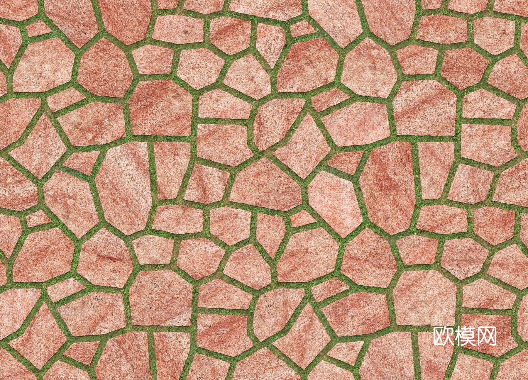 红色砂岩多边形石材嵌草铺地068