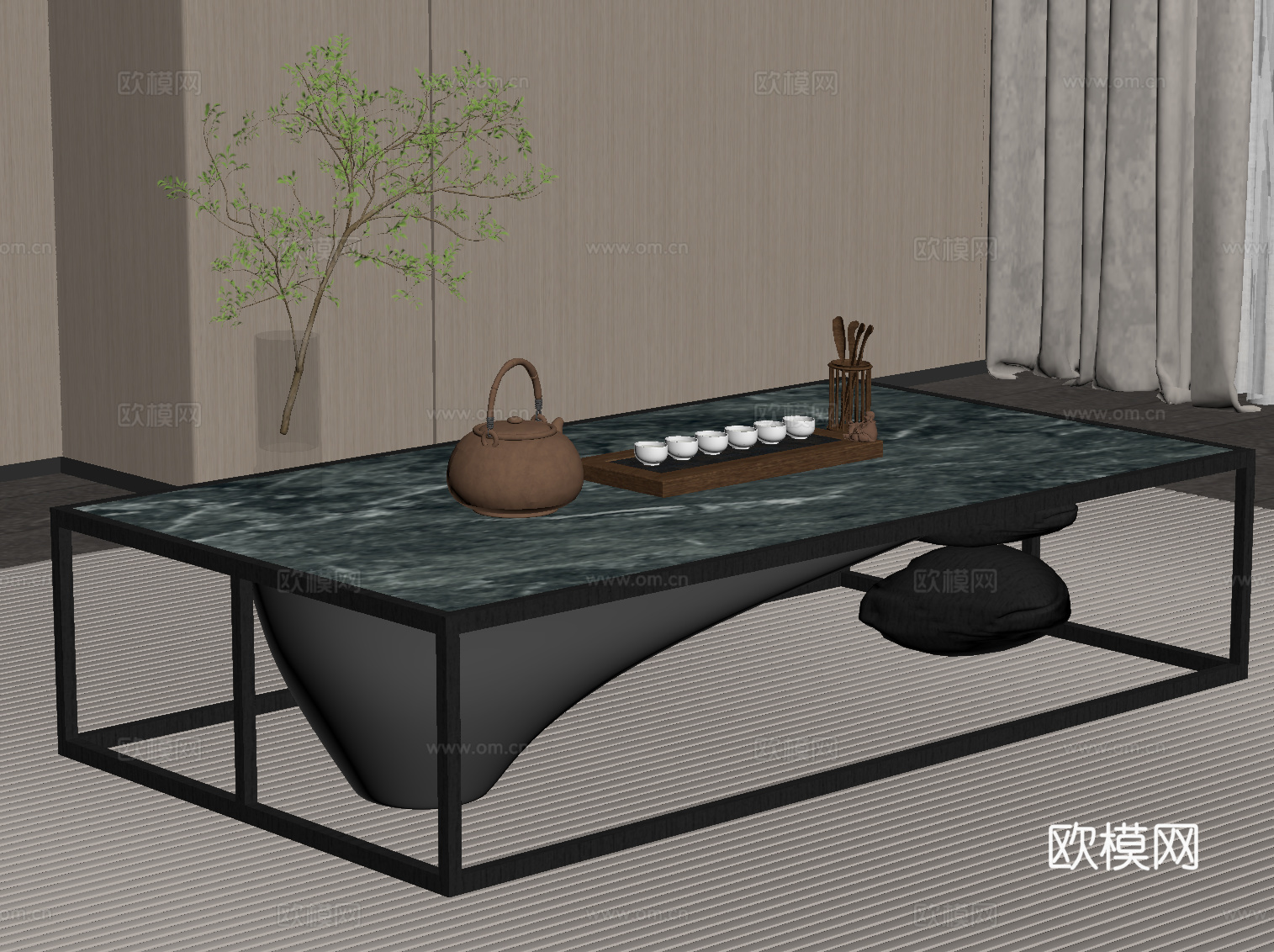 现代意式茶几 大理石茶几su模型
