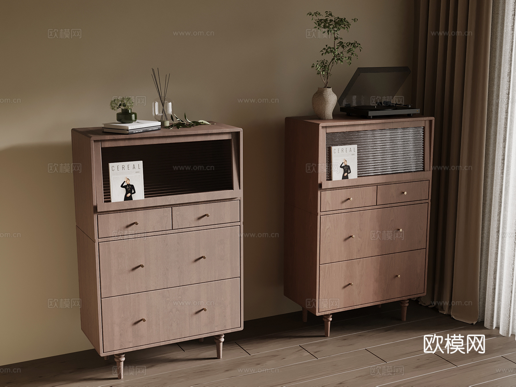 中古风斗柜 边柜su模型