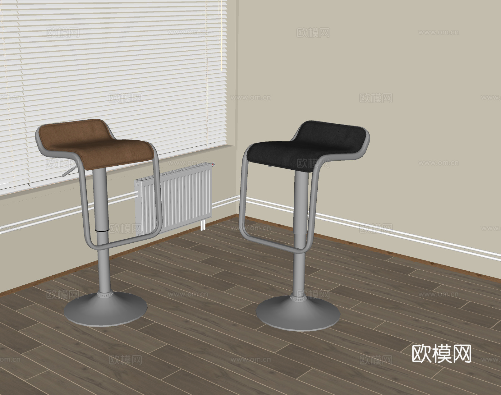 现代吧椅 旋转椅 皮革吧椅su模型