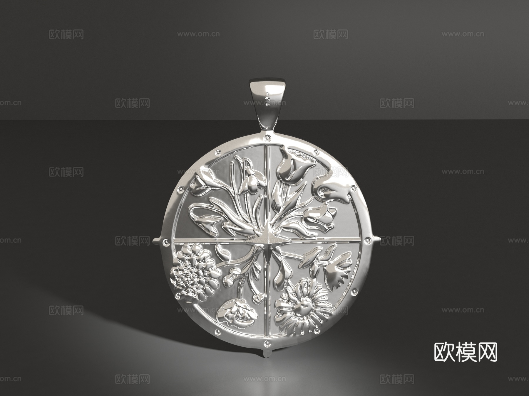 圆形花卉图案吊坠3d模型下载
