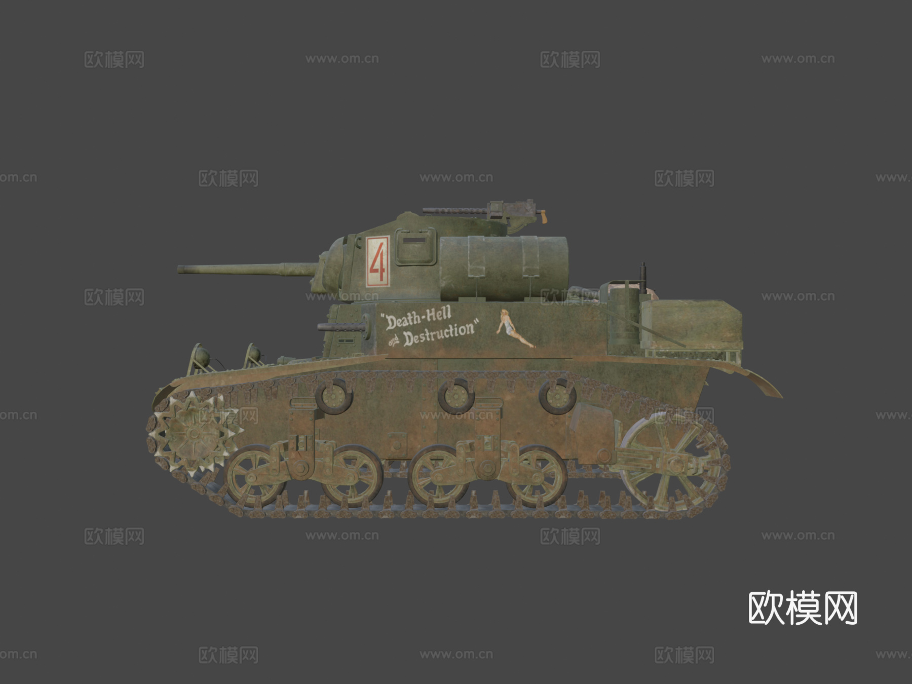 M3A1轻型坦克死亡地狱与毁灭3d模型下载（渲染图8）