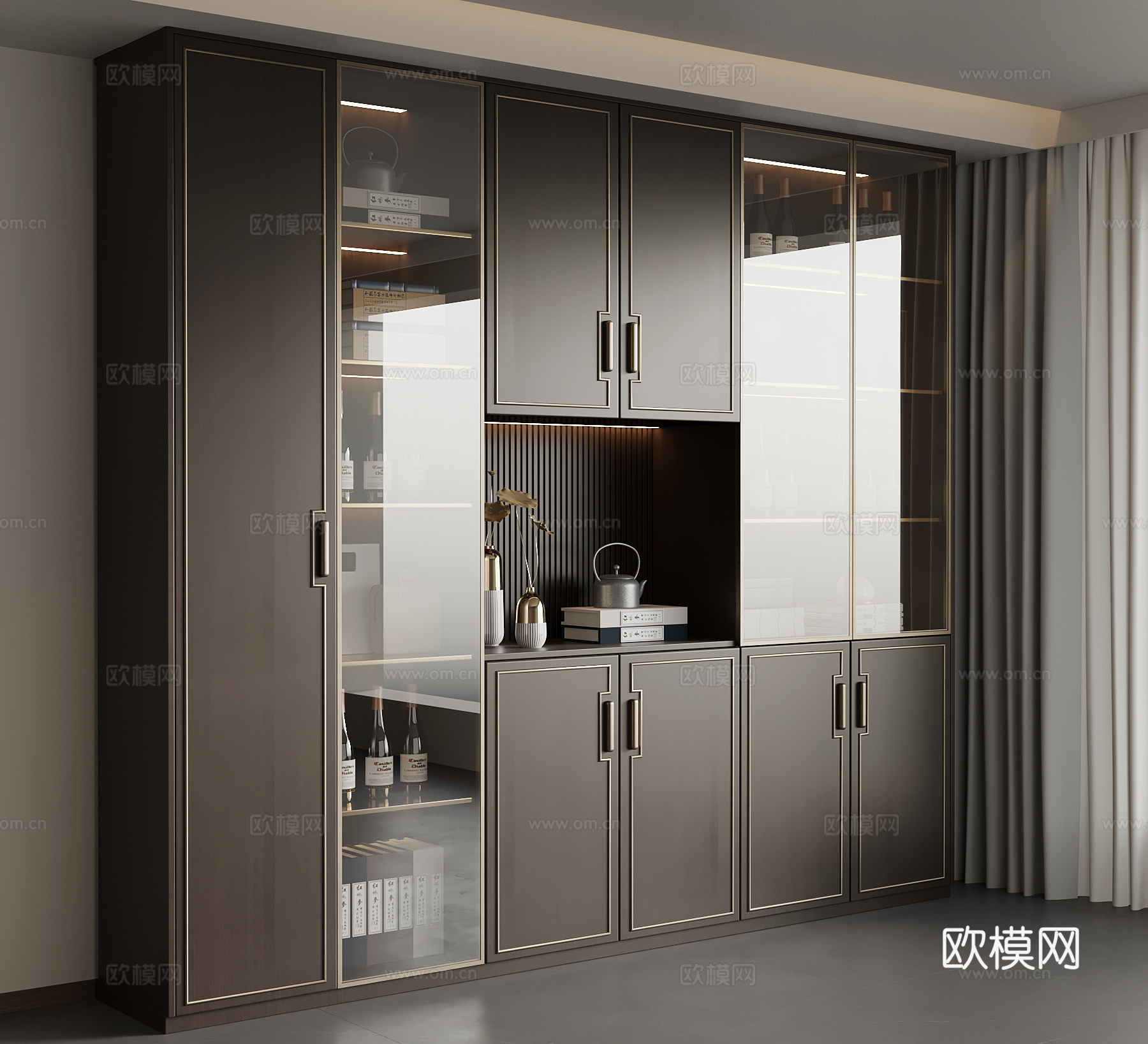 新中式酒柜 餐边柜su模型