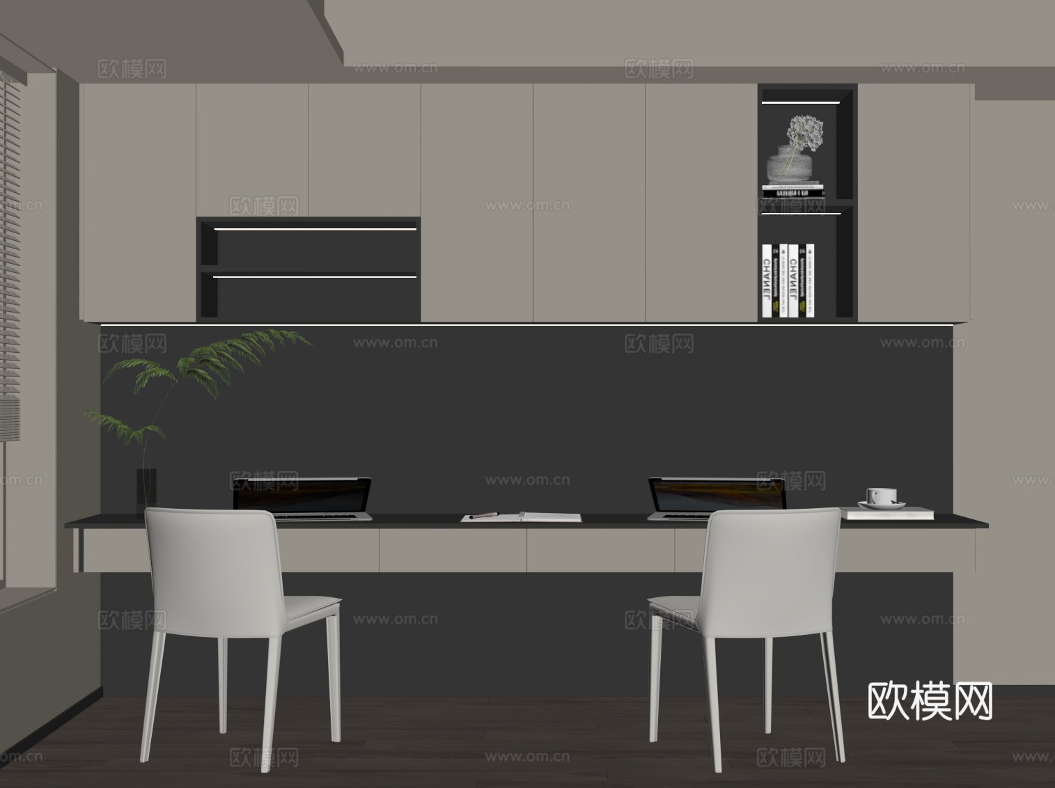 现代书桌椅 壁柜su模型