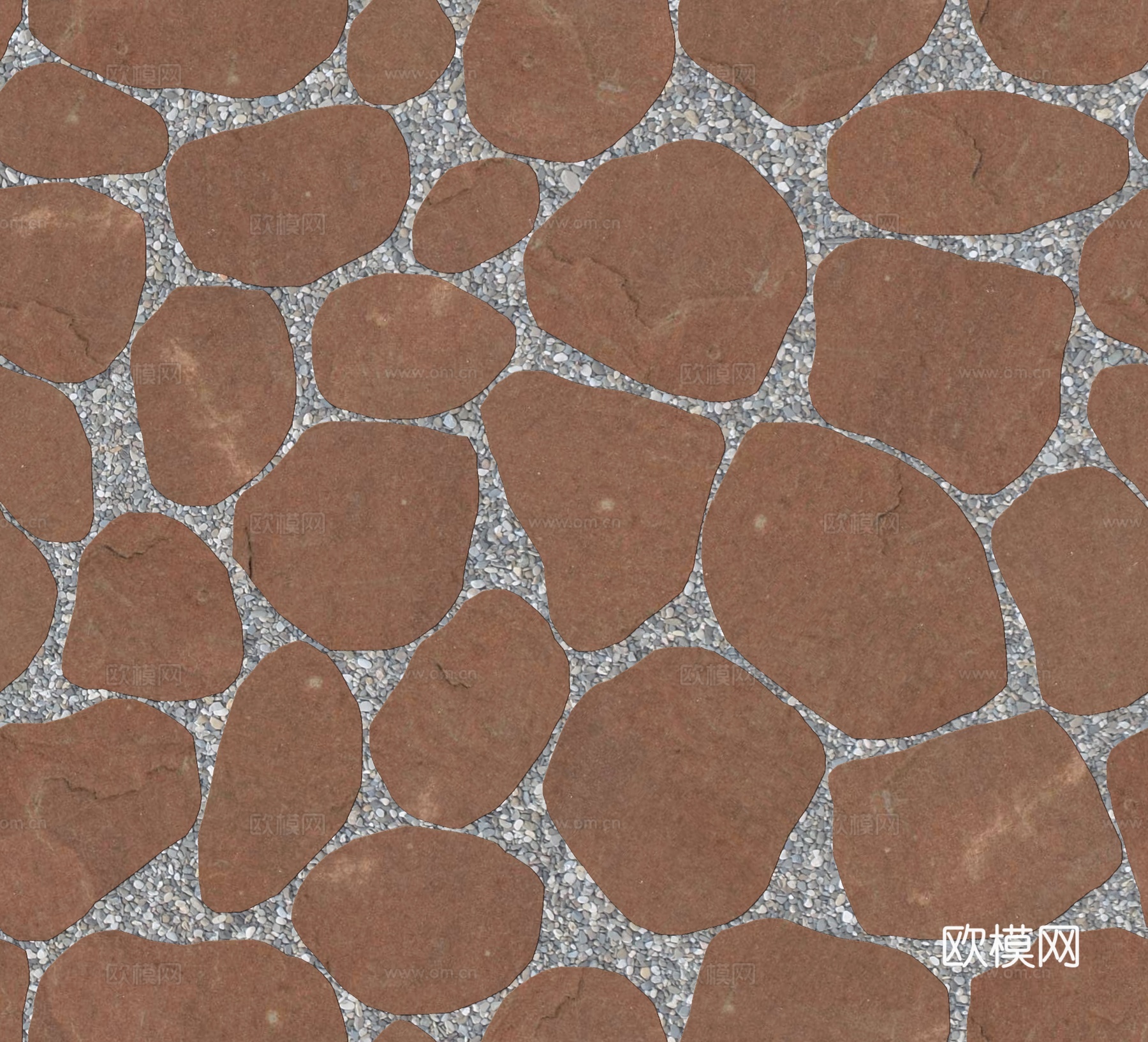 红色砂岩石材铺地-卵形石材铺地-石材嵌鹅卵石铺地1