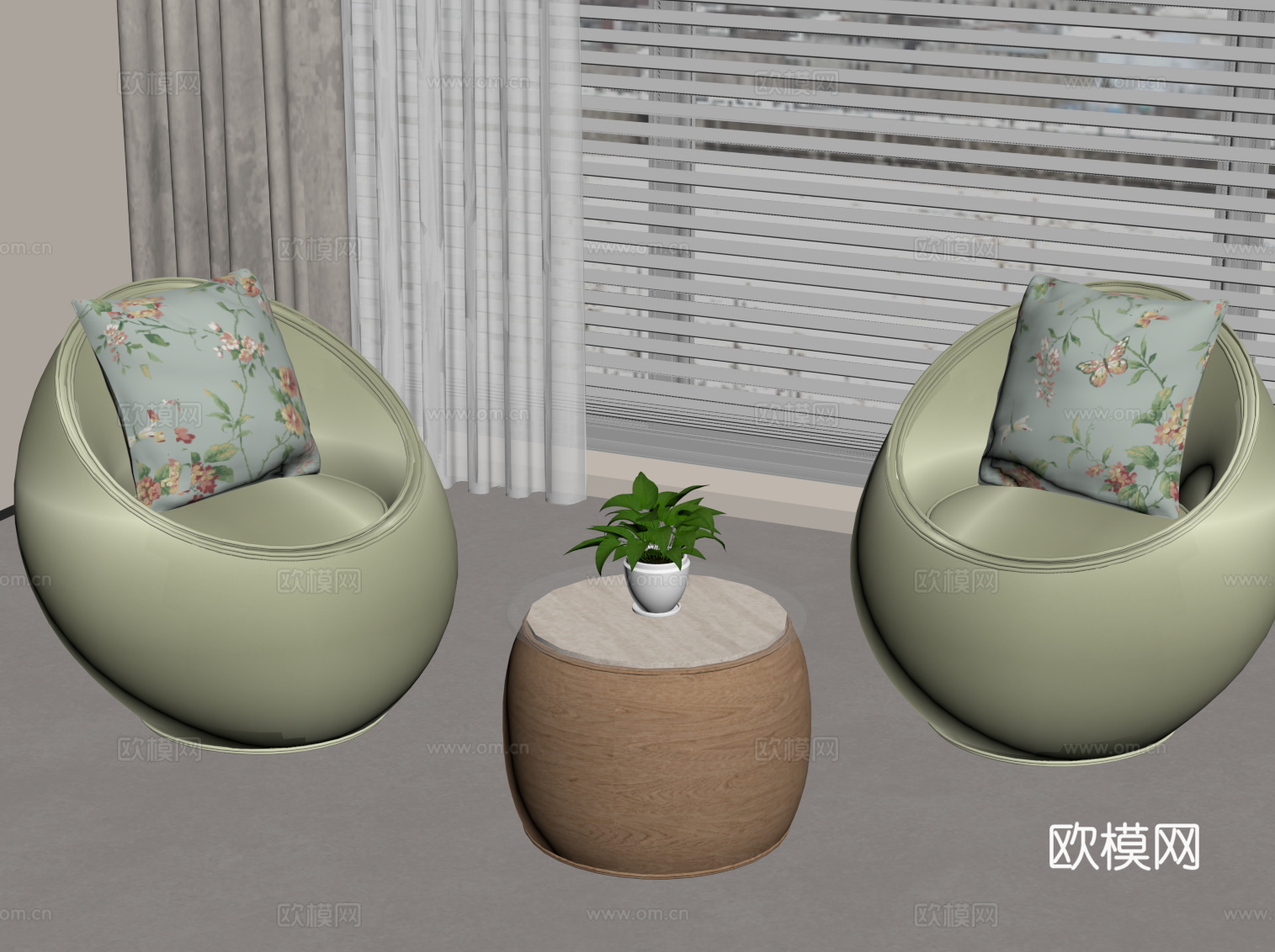 现代奶油风休闲椅 单人沙发su模型