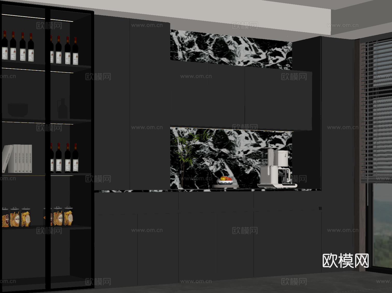 现代意式酒柜 餐边柜su模型