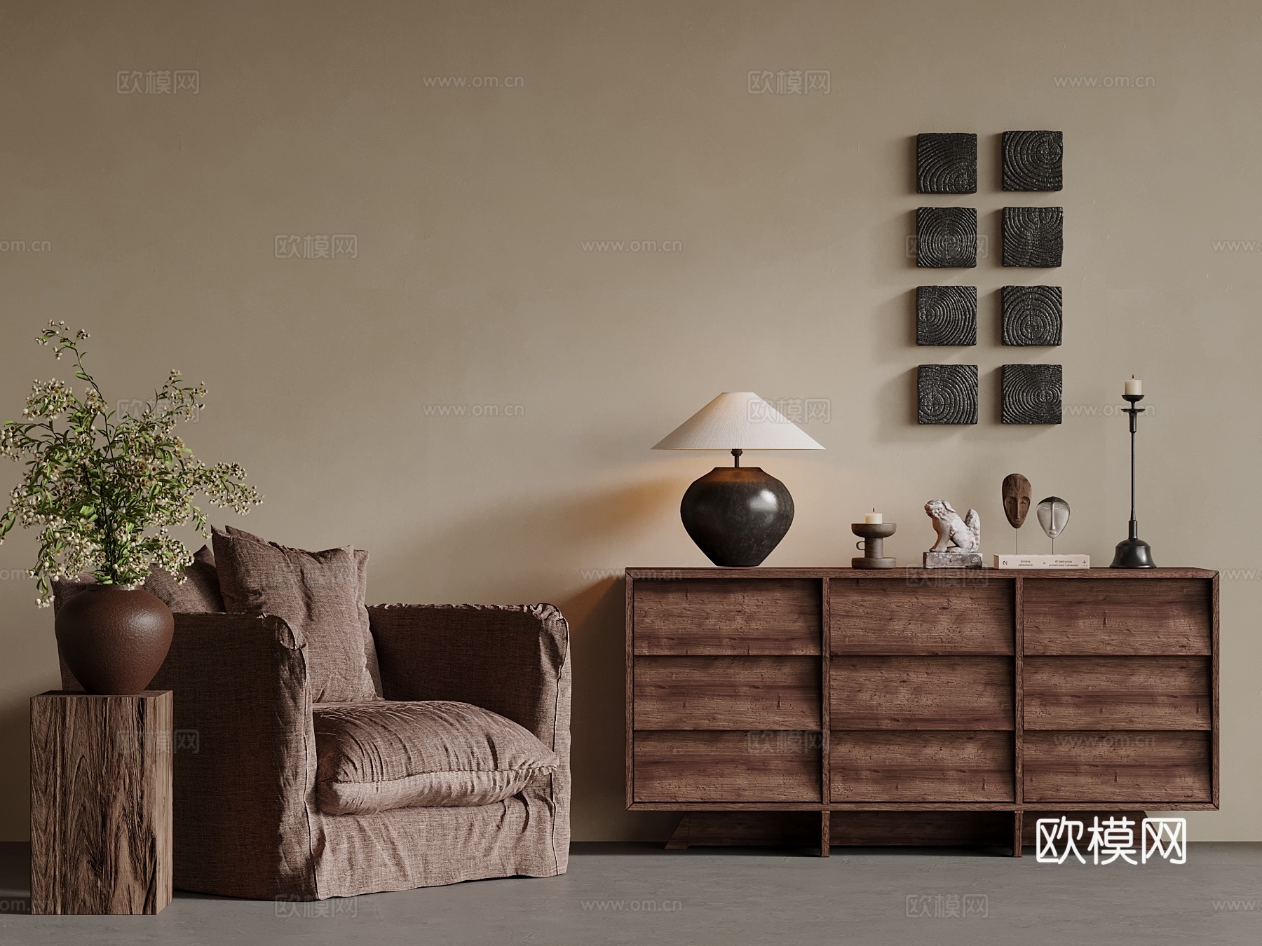 中古风边柜 单人沙发 休闲椅su模型