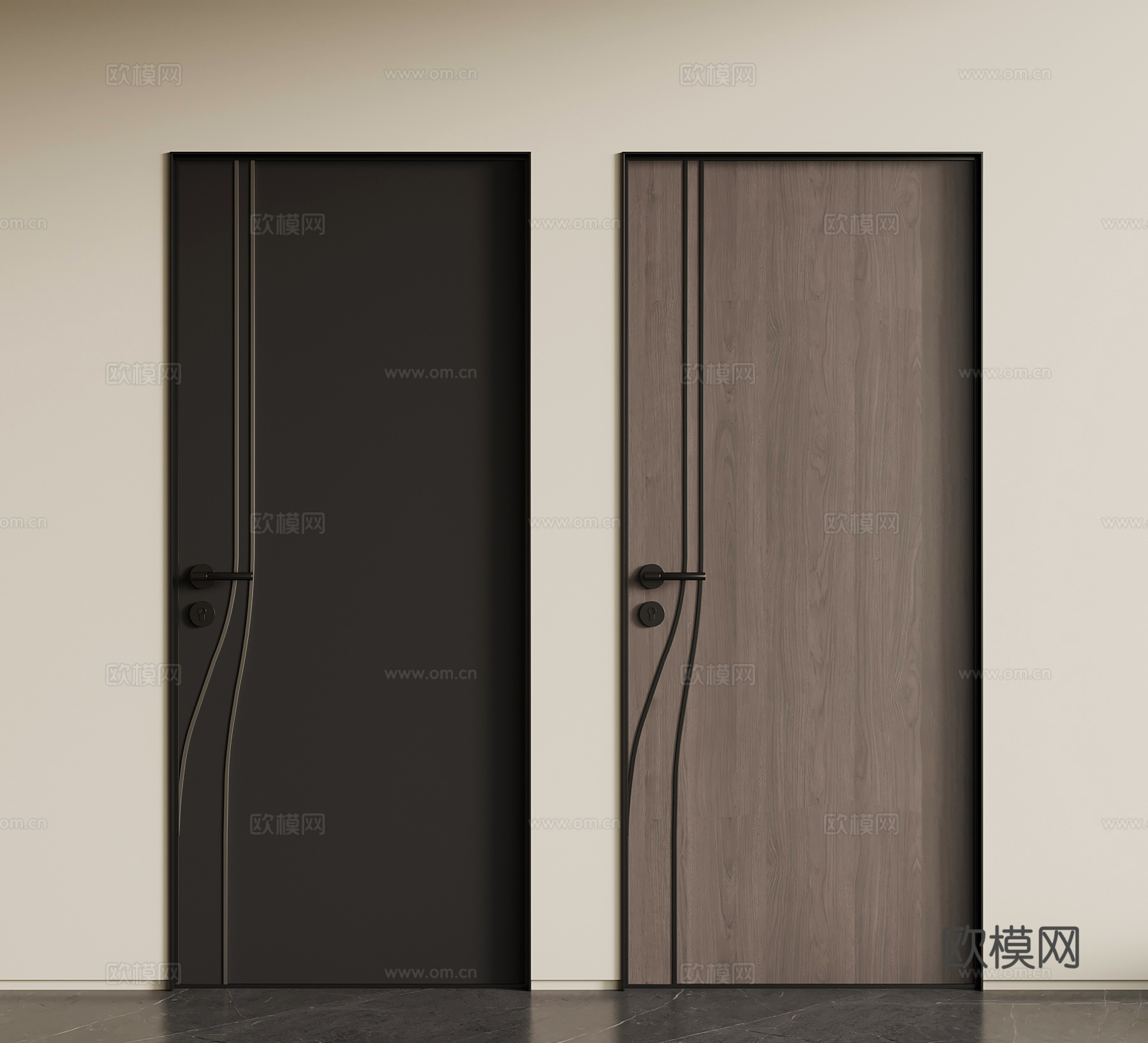 现代意式单开门 木门su模型