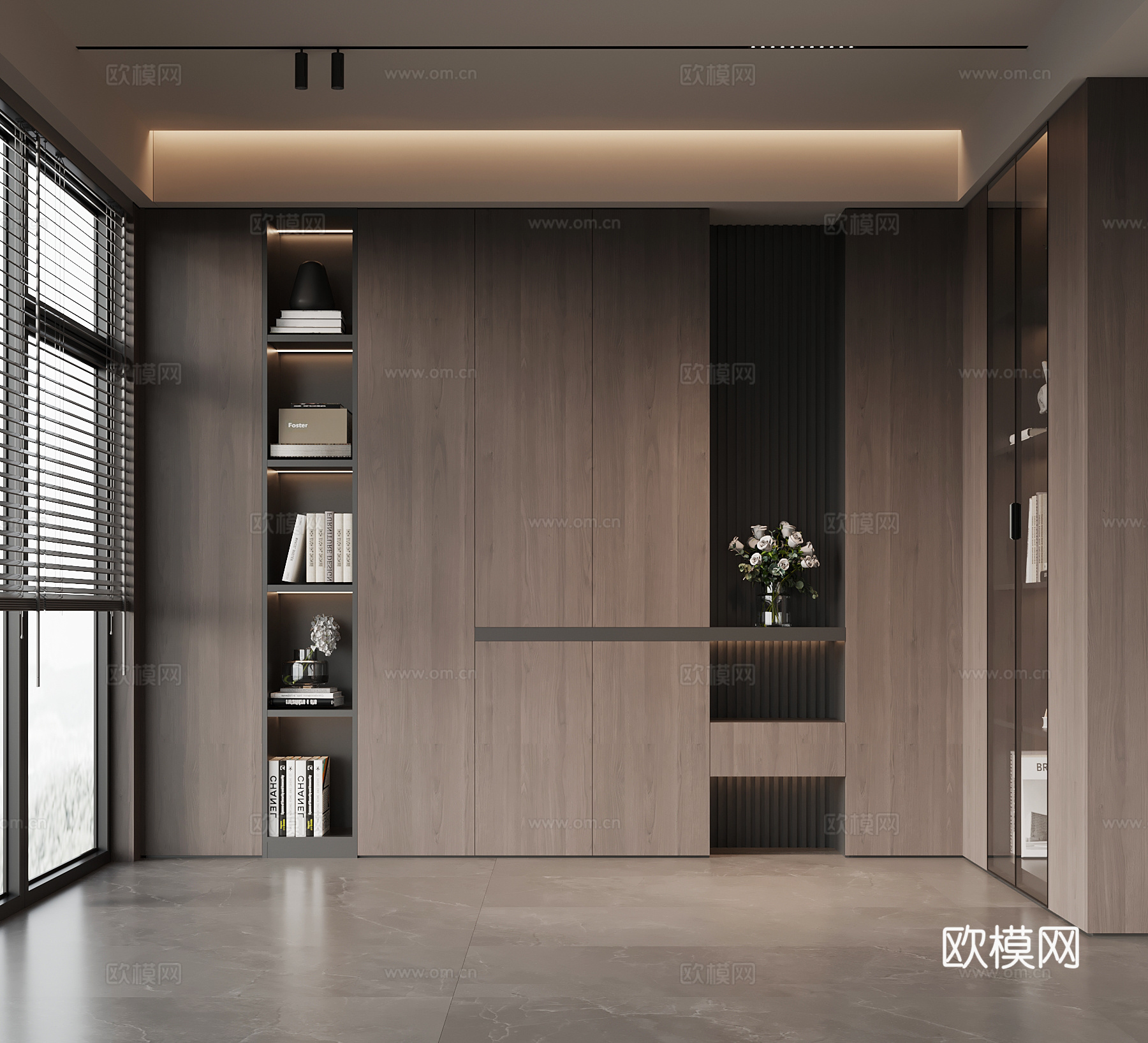 现代意式书柜 L型书柜su模型