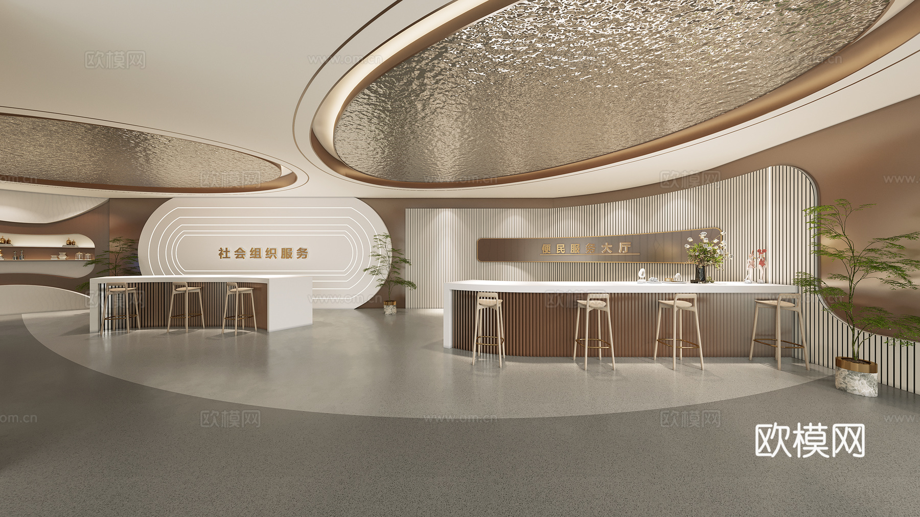 现代 大厅 接待区 党群服务中心3D模型3d模型下载（渲染图2）