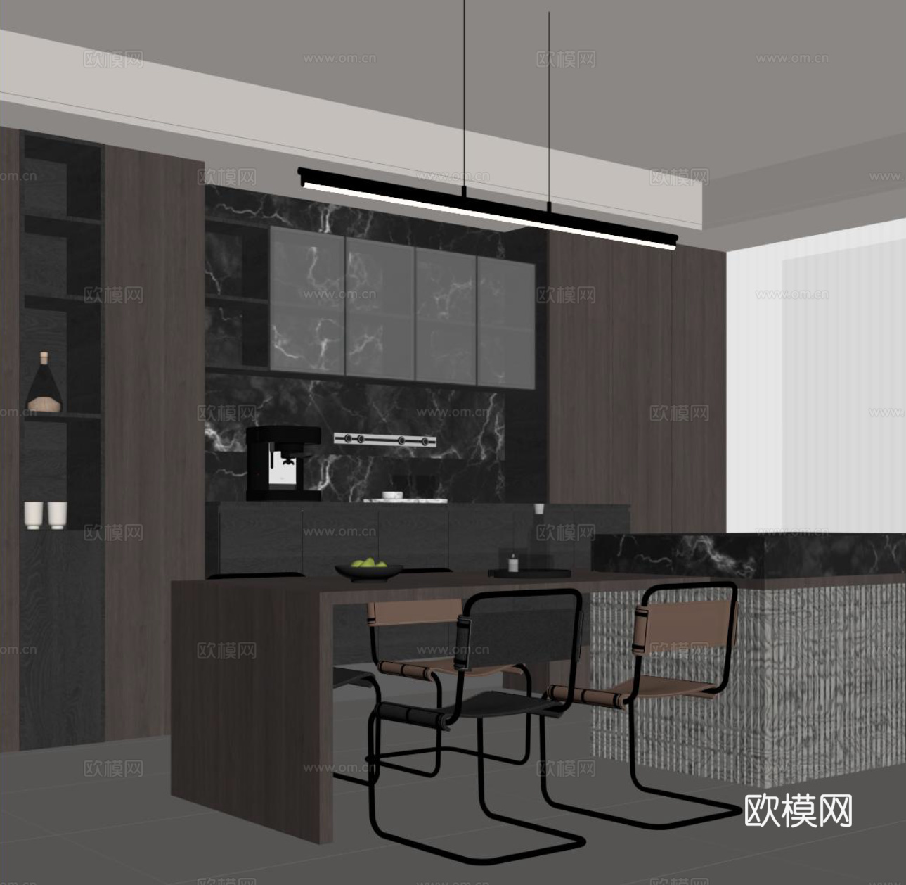 现代餐厅 酒柜 岛台 餐桌椅su模型