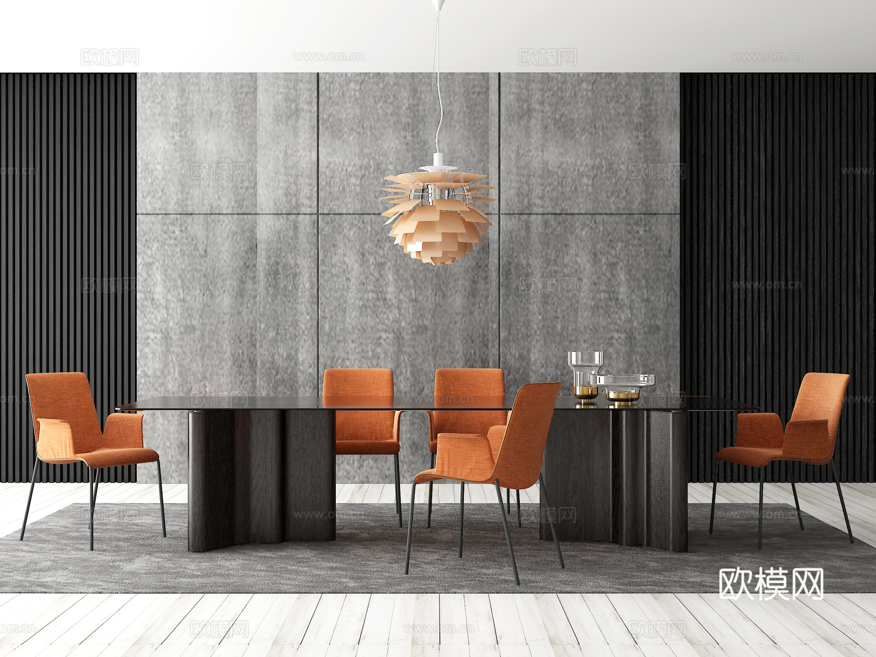 现代时尚餐桌椅3d模型下载（渲染图1）
