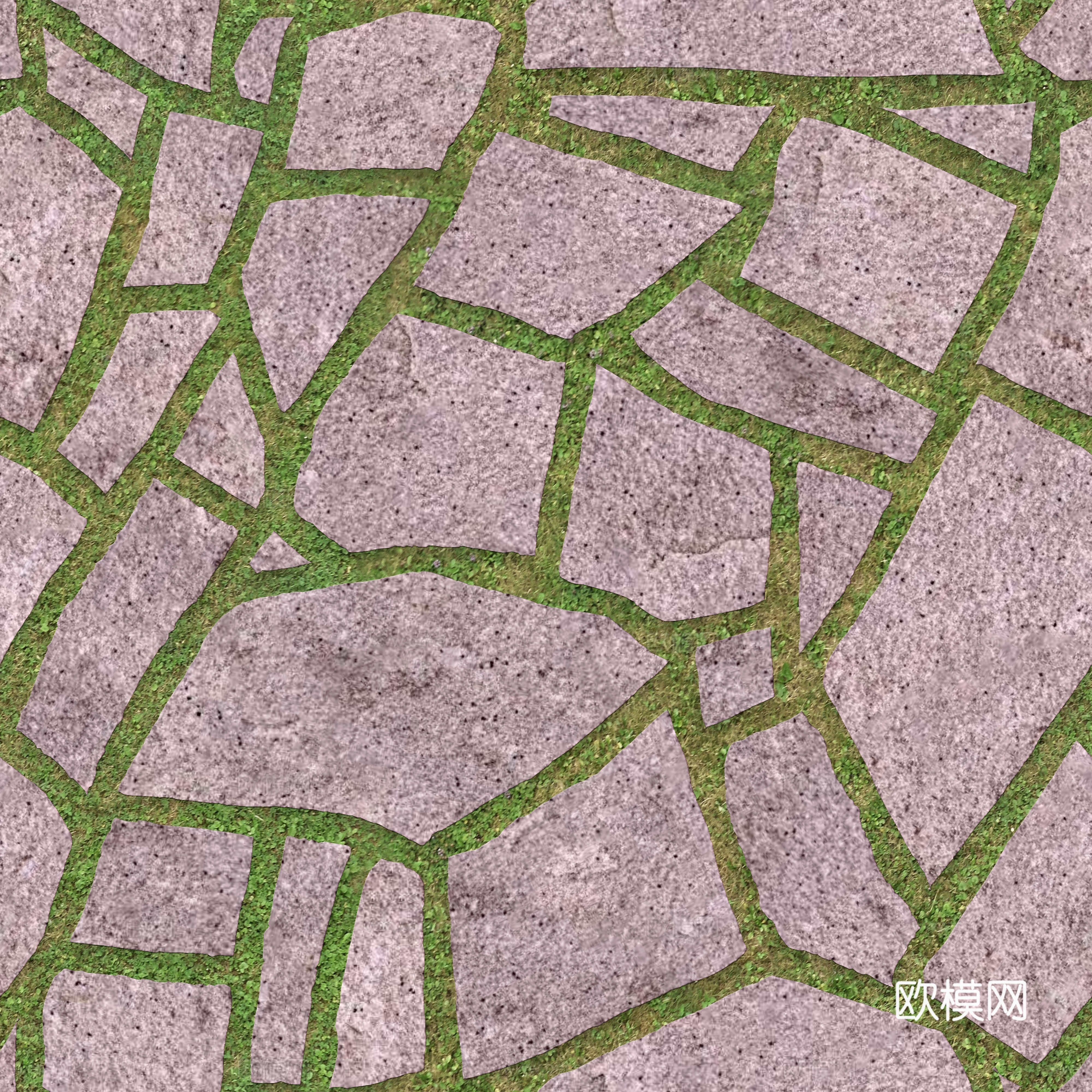 红色砂岩多边形石材嵌草铺地041