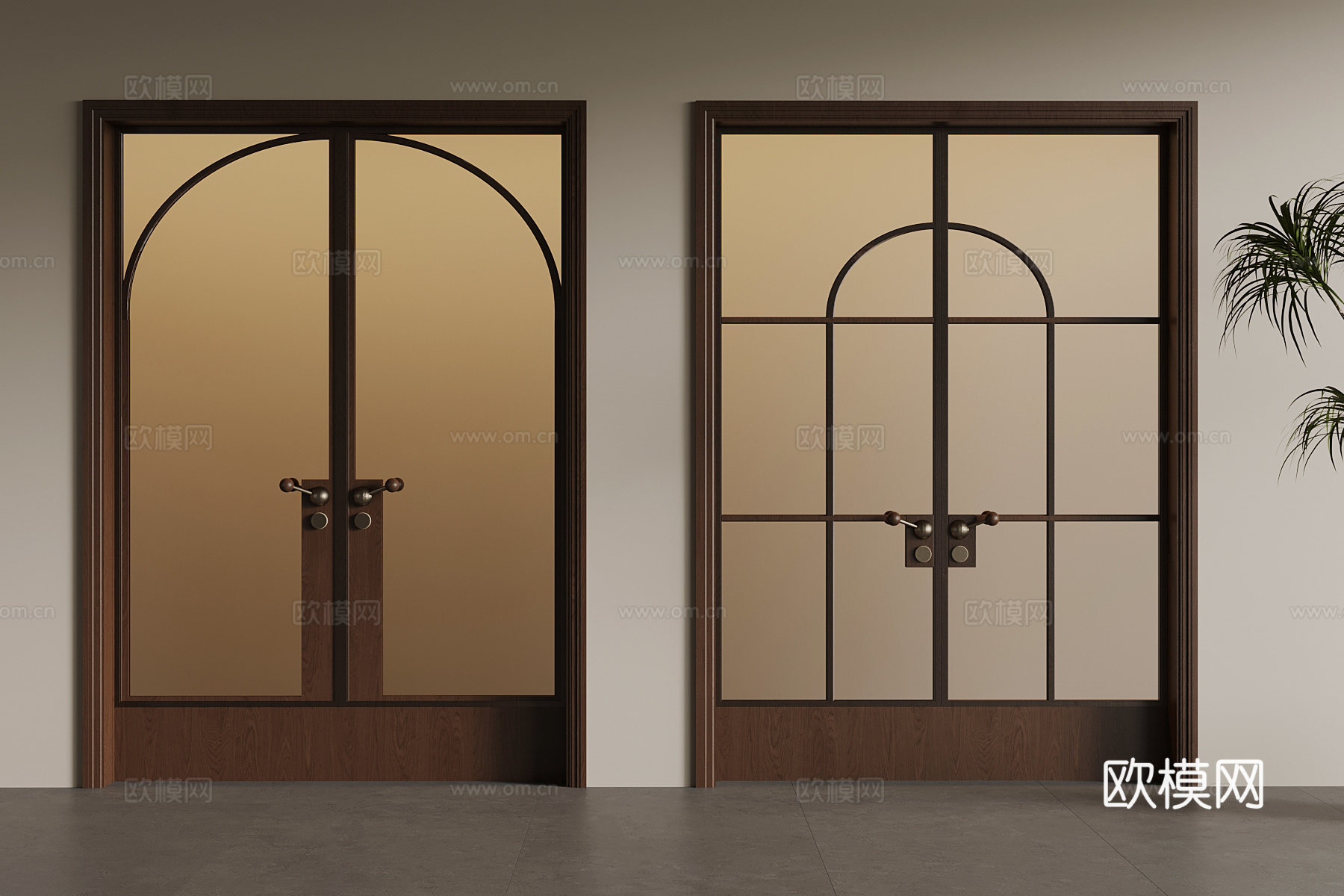 中古风双开门 入户门 玻璃门su模型