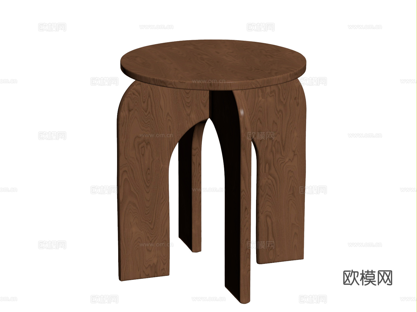 中古凳子 复古实木小矮凳 圆凳子 边几角几su模型下载（渲染图2）