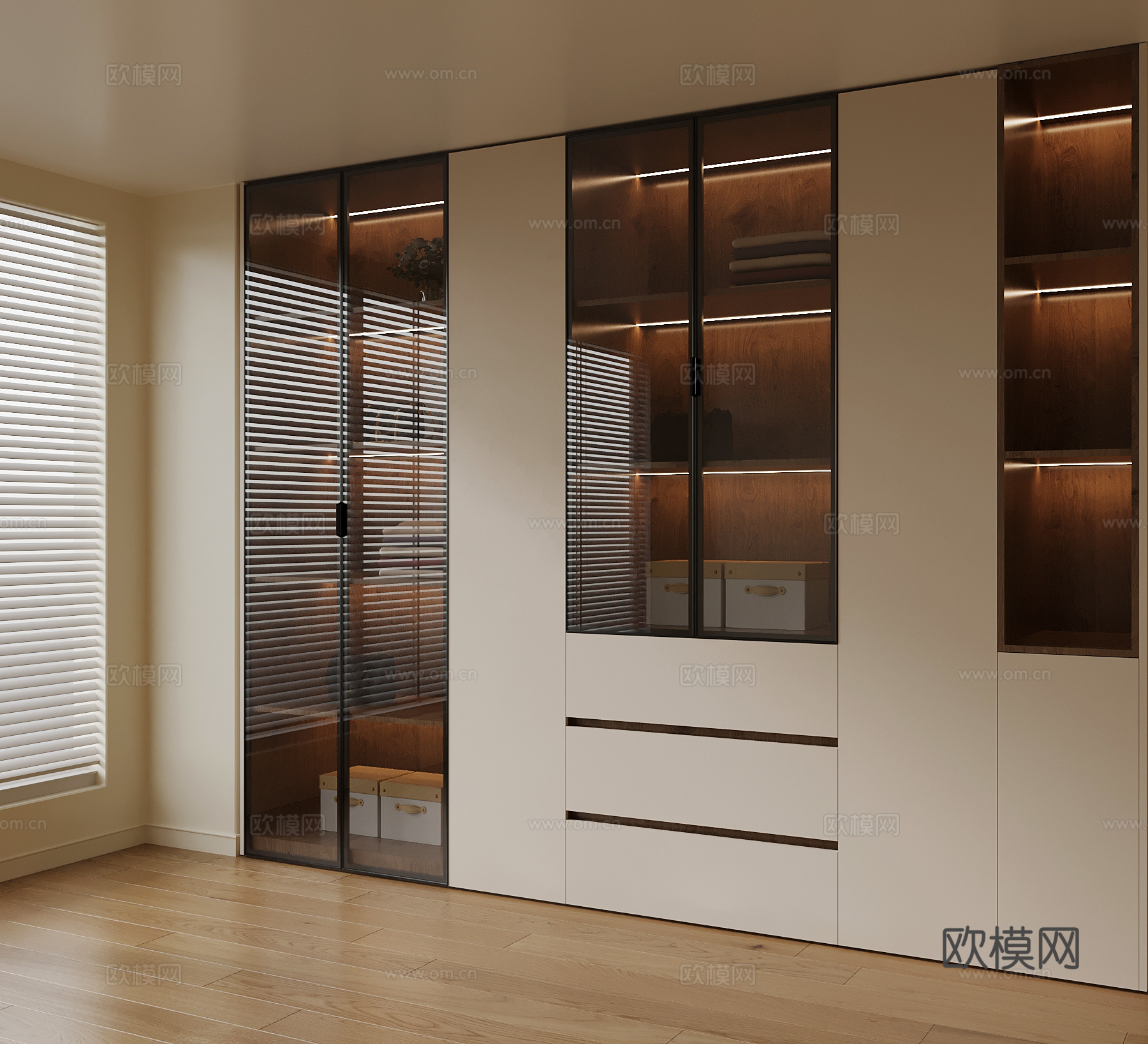 现代中古风衣柜 通顶衣柜su模型