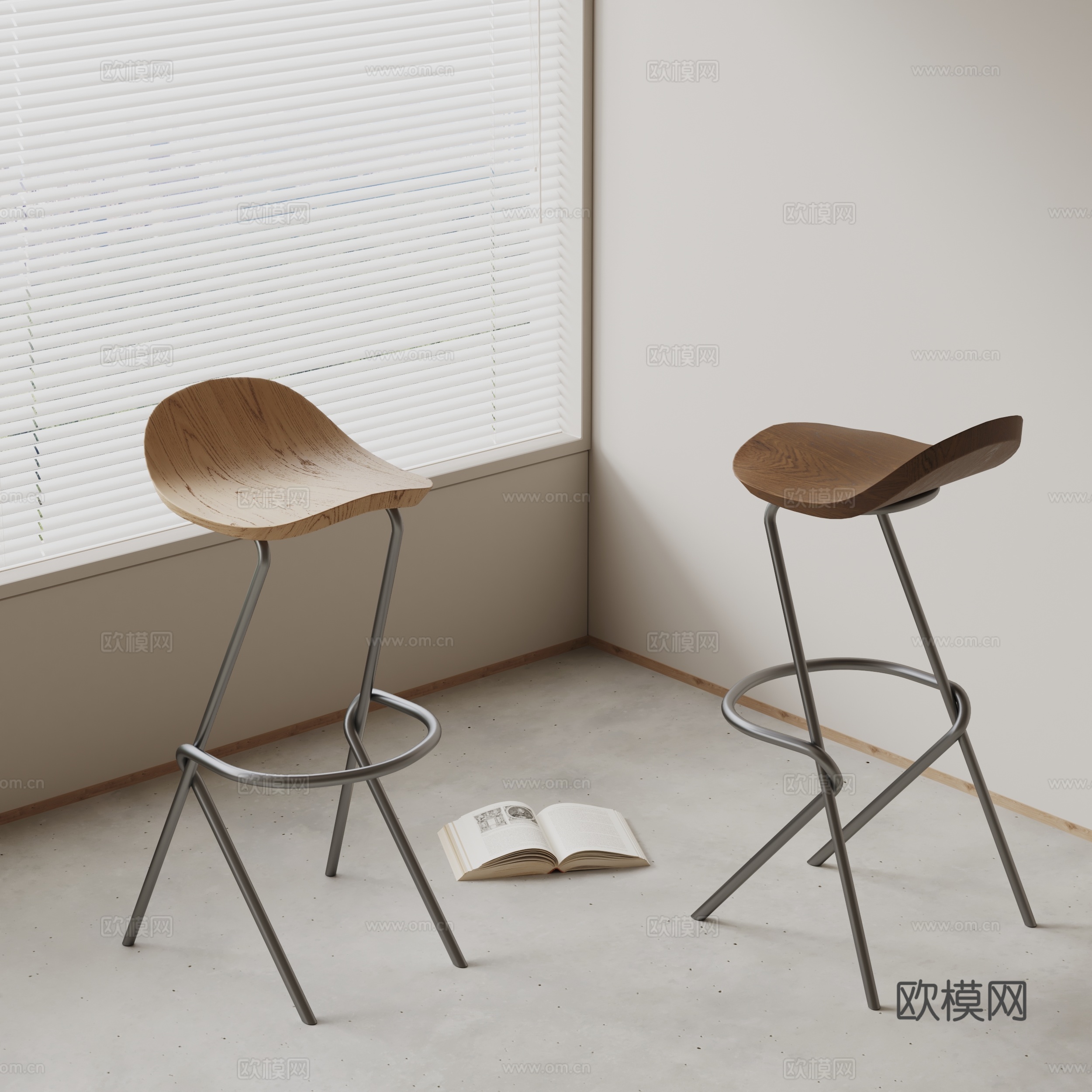 现代实木凳子 创意凳子 吧凳su模型