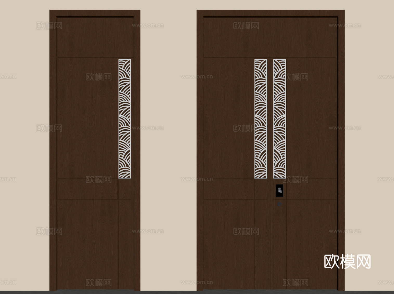 新中式门 单开门 双开门su模型