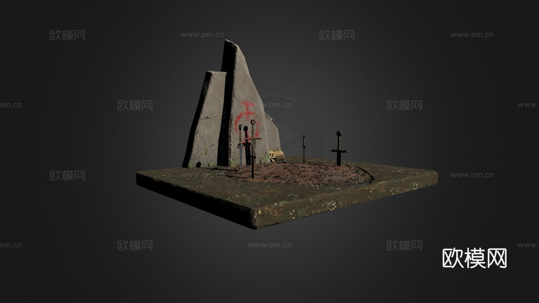 陨落剑士纪念碑3d模型下载（渲染图1）