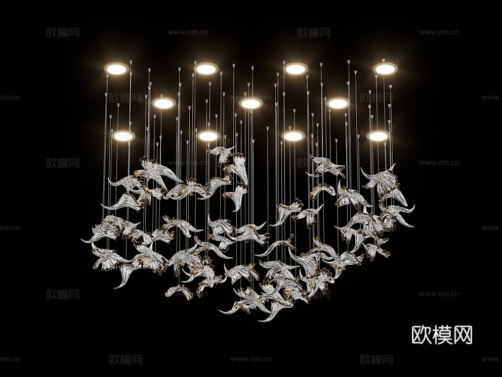 Cloyd 水晶羽毛装饰吊灯3d模型下载（渲染图1）