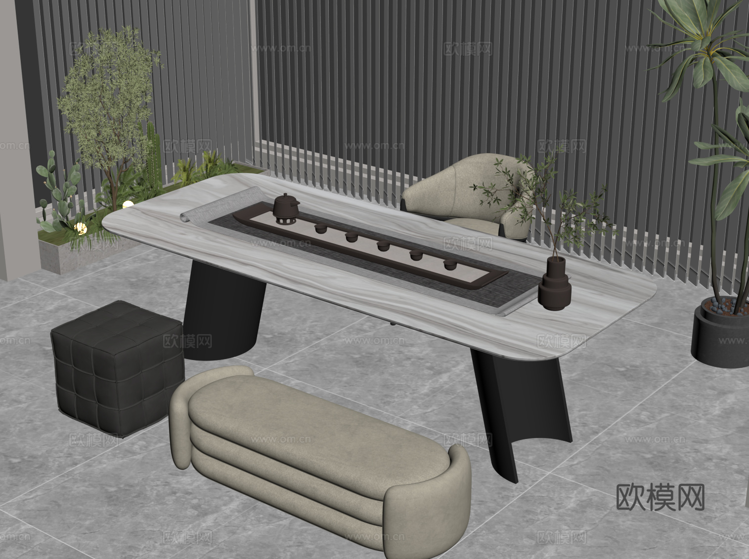 现代茶桌椅su模型