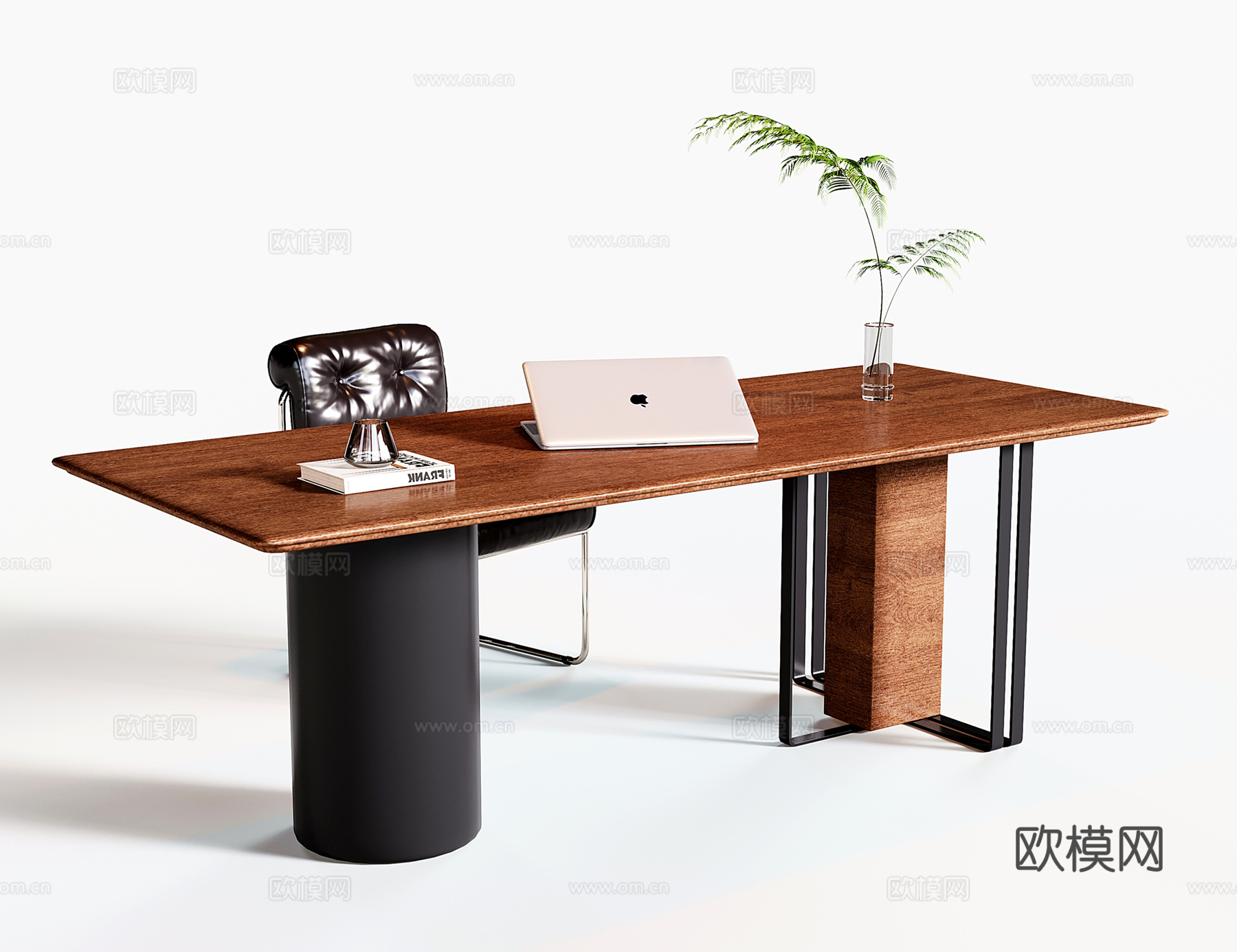 现代中古书桌椅 实木书桌su模型