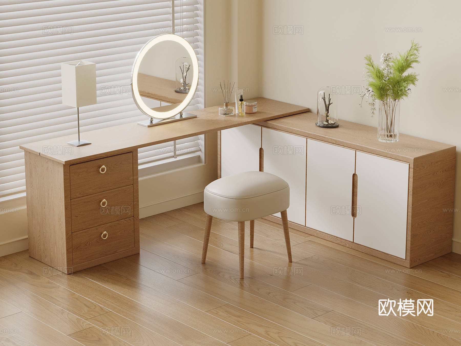 现代侘寂梳妆台 化妆桌su模型