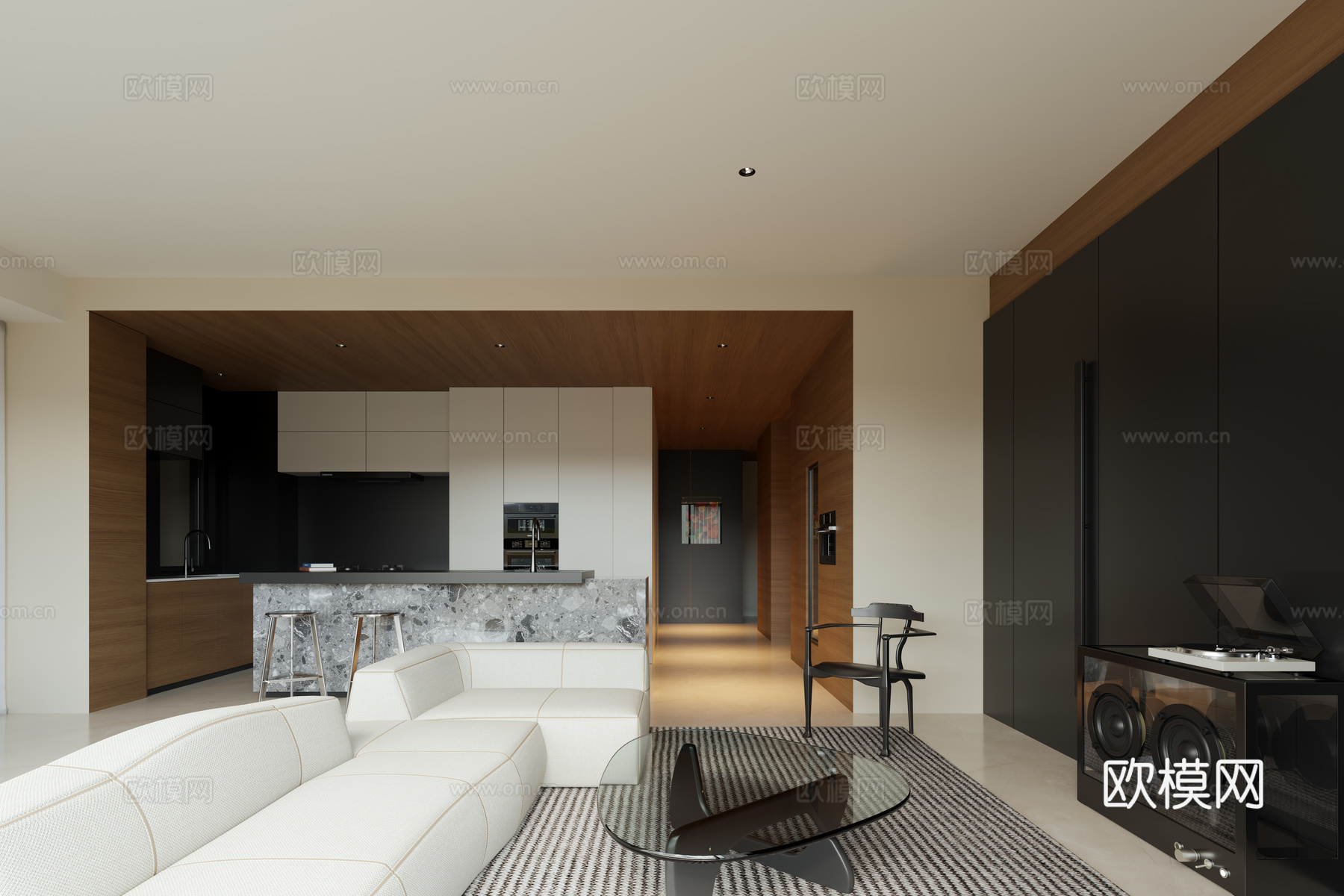 现代客餐厅3d模型下载（渲染图2）