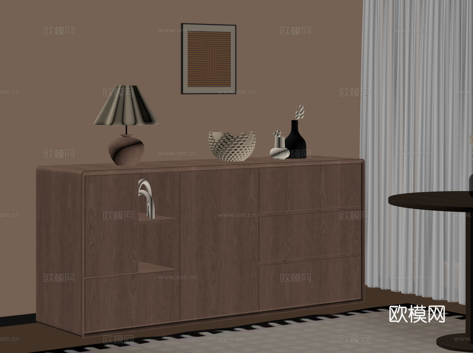 现代中古风玄关柜 边柜su模型